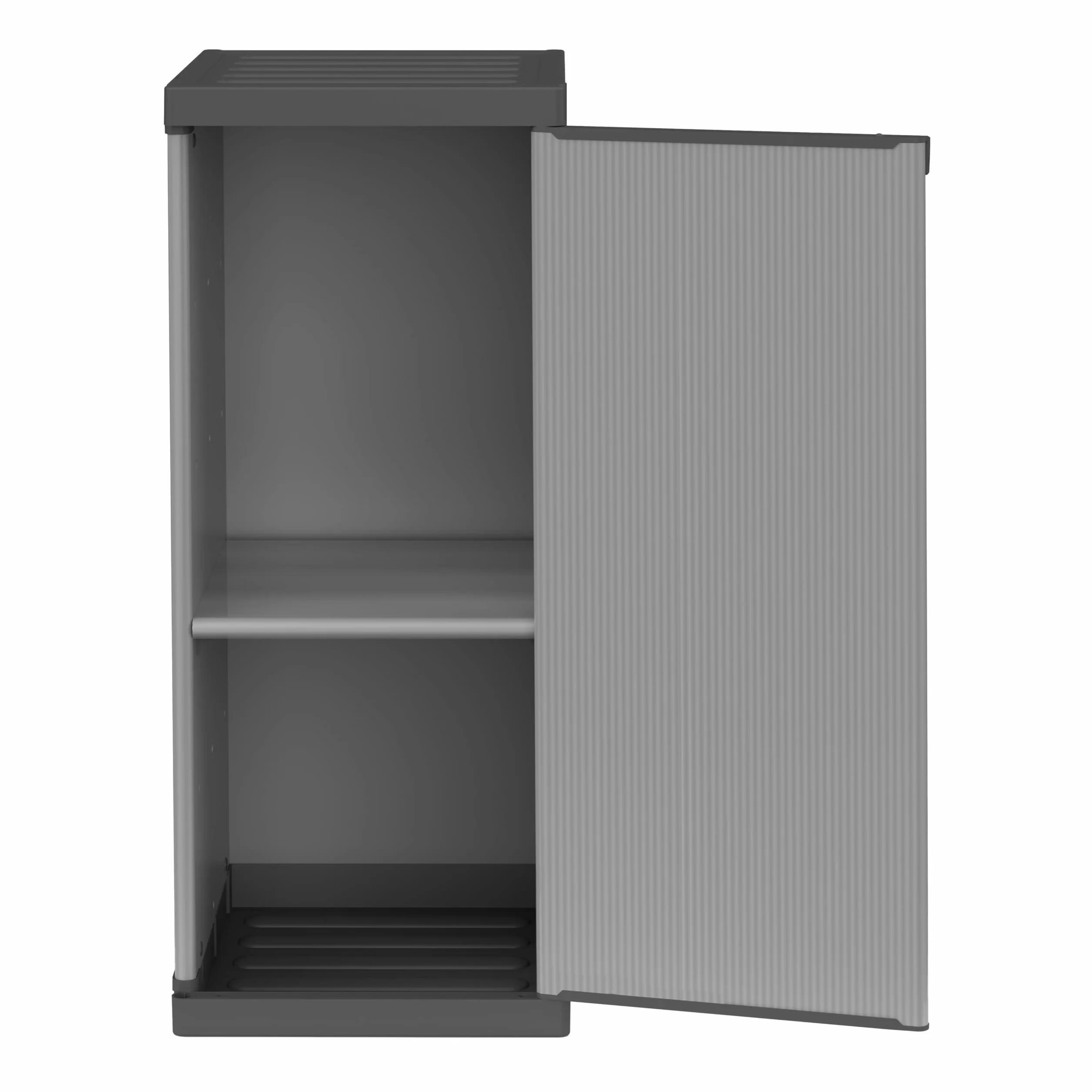 mongardi W2016 - Armario de Resina de PVC y PP, 1 Puerta, 1 Estante, fácil de Montar, Modular System, Resistente, Apto para ambientes Interiores y Exteriores, 34 x 40 x 85 cm, Negro y Gris, única