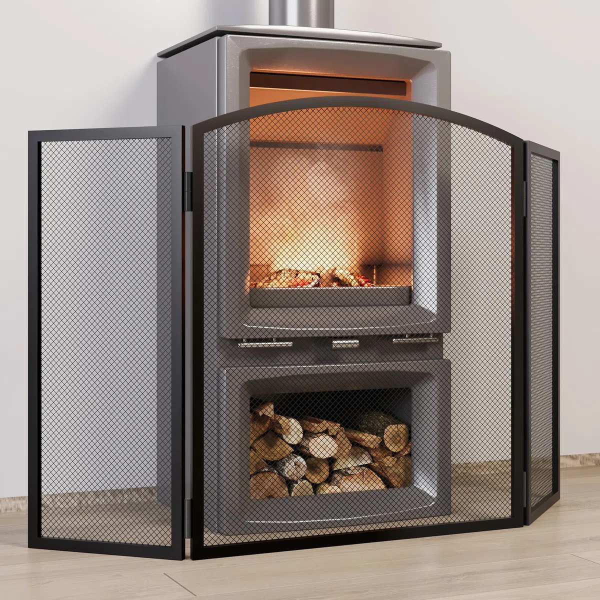 Kingson Protector de chimenea negro – 96,5 x 61 cm de seguridad para quemadores de leña, quemadores de troncos y fuegos abiertos, protector de seguridad para bebés
