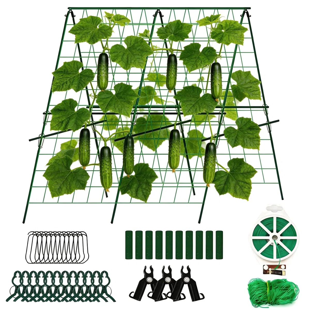 Enrejado plegable para pepinos, verde, triangular, acero recubierto de plástico, soporte para plantas trepadoras de jardín, pepinos, tomates, calabacín