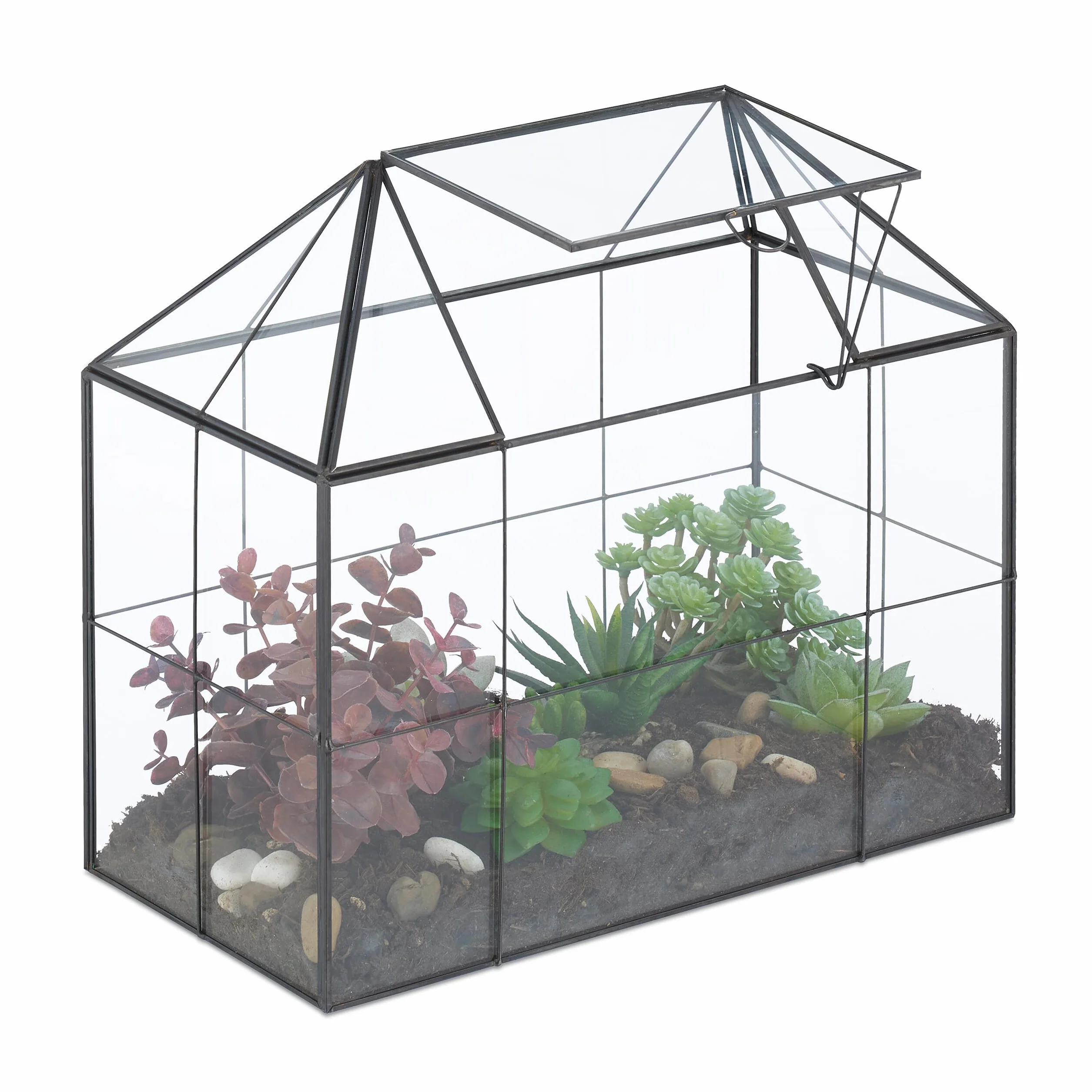 Relaxdays Terrario Plantas, Cristal y Cobre, 27x30x15 cm, Casa Decorativa Vidrio para Cactus y Musgo, Terrarium, Negro, 20% 80%