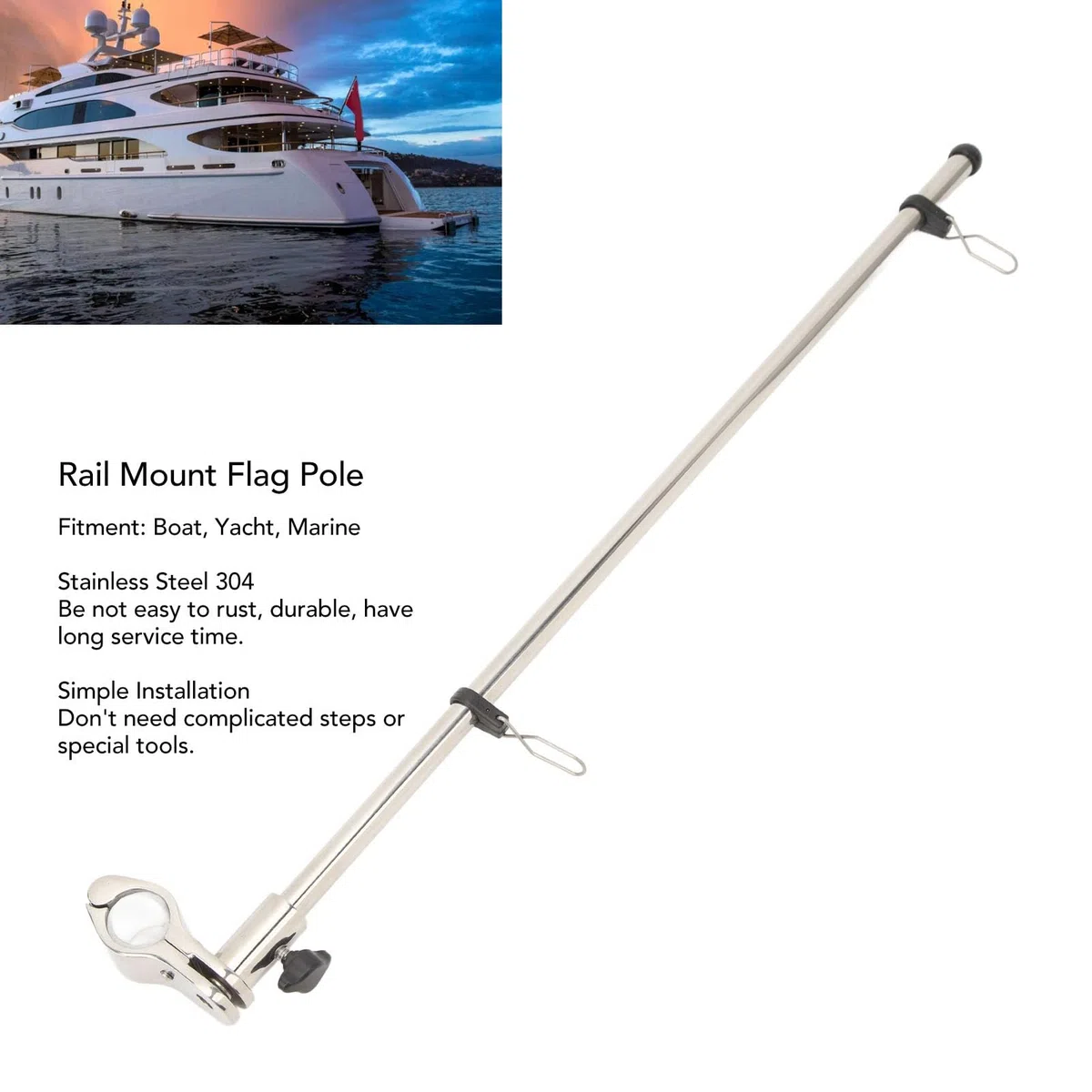 Mástil para banderas de barco, mástil marino con base, mástiles telescópicos de acero inoxidable, kit de mástil para banderas de barco, soporte para banderas, soporte para mástil para el hogar, yates
