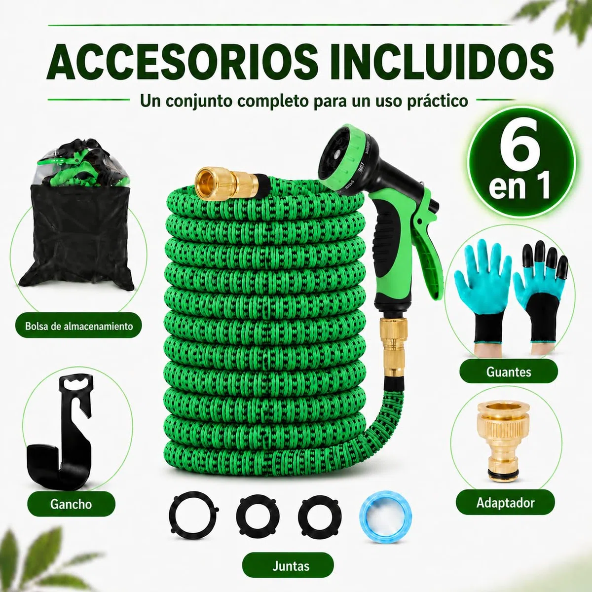 Manguera Extensible 22.5M, Manguera Jardín Retráctil 10 Modos, Manguera Agua TPE Reforzado 2500D, Conector Metal, para Jardín Mediano, Lavado Coche Terraza (7.5M a 22.5M)