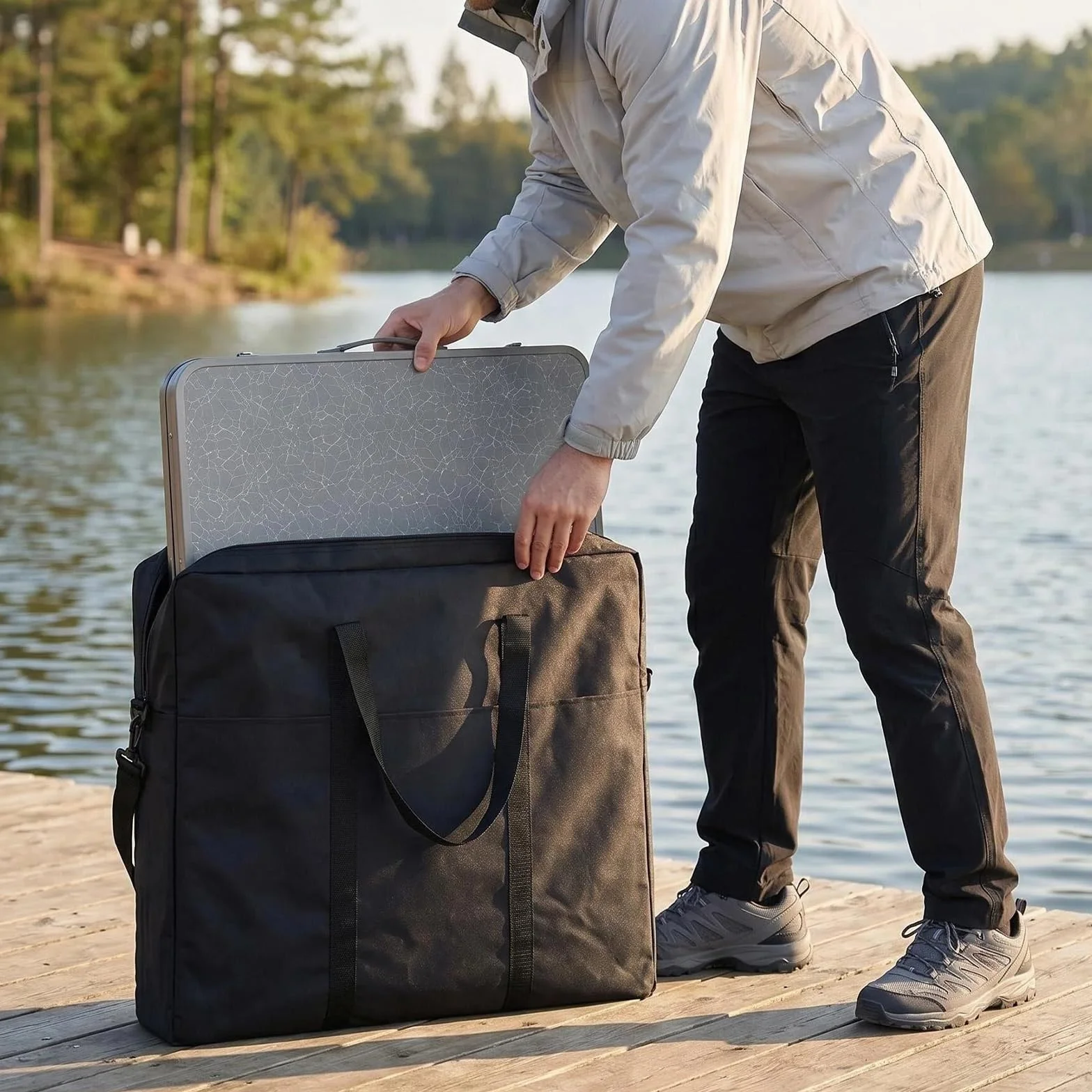 Bolsa de almacenamiento plegable para mesa de camping de 4 pies (solo bolsa), bolsa de transporte impermeable, bolsa de almacenamiento portátil con correas de hombro para mesa de picnic