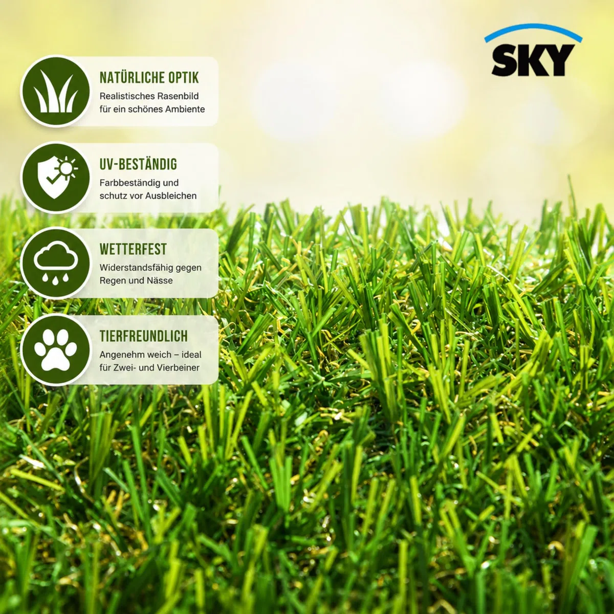 KARAT Sky Césped Artificial – Alfombra resistente a la intemperie para exteriores, para balcón, terraza y jardín – Premium Class – Riviera – Altura del pelo: 14 mm – 200 x 150 cm