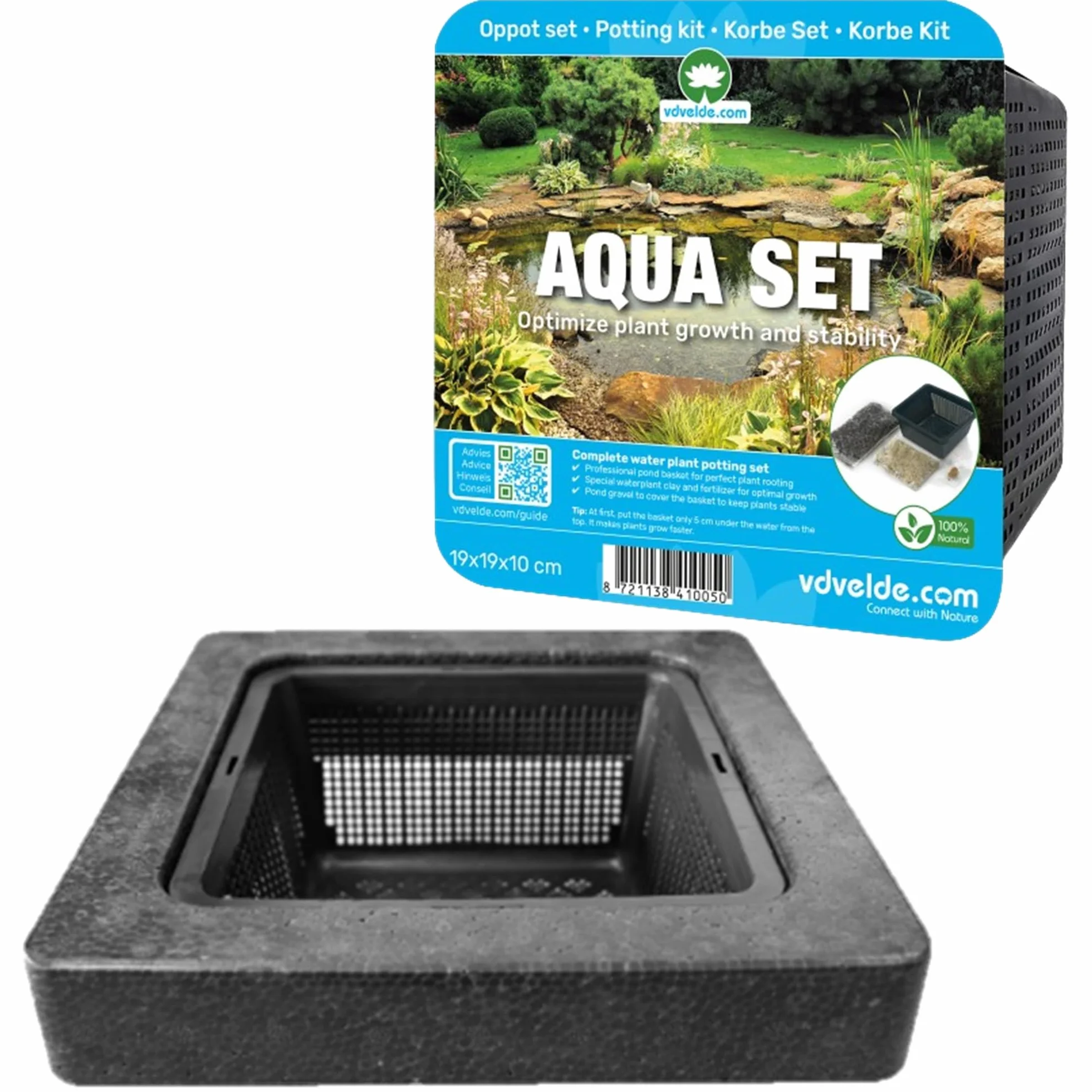 vdvelde․com - Isla Flotante para Estanque 25x25 cm, Anillo de Plantación Kit Completo sin Plantas, con Cesta, Sustrato, Abono y Grava, Accesorios para Nenúfares y Plantas Palustres