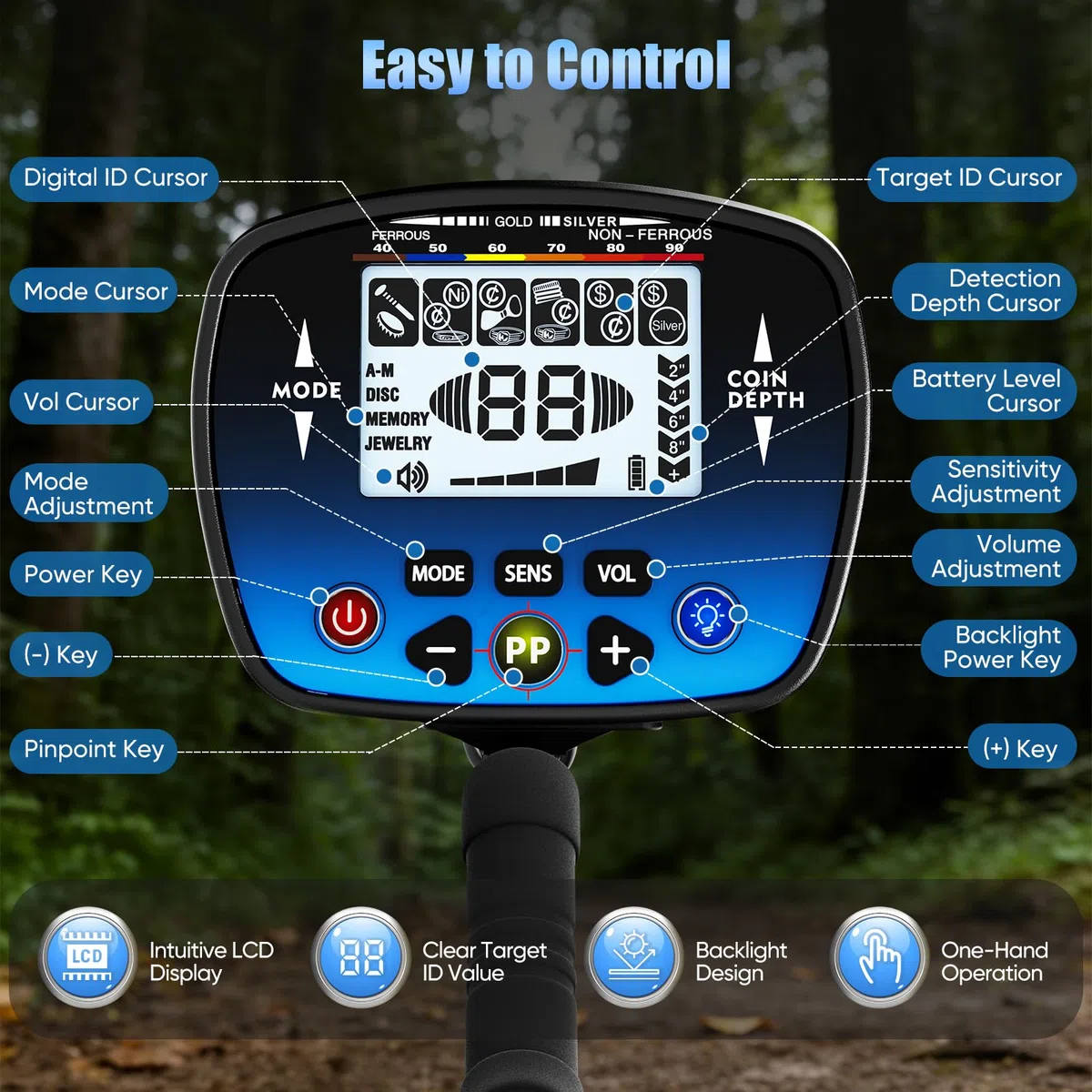 Detector de Metales Profesional para Adultos y Niños, Impermeable para Oro con Modos Pinpoint y Terreno, Emparejamiento Rápido, 5 Modos, Alta Precisión, Ligero y Fácil de Usar