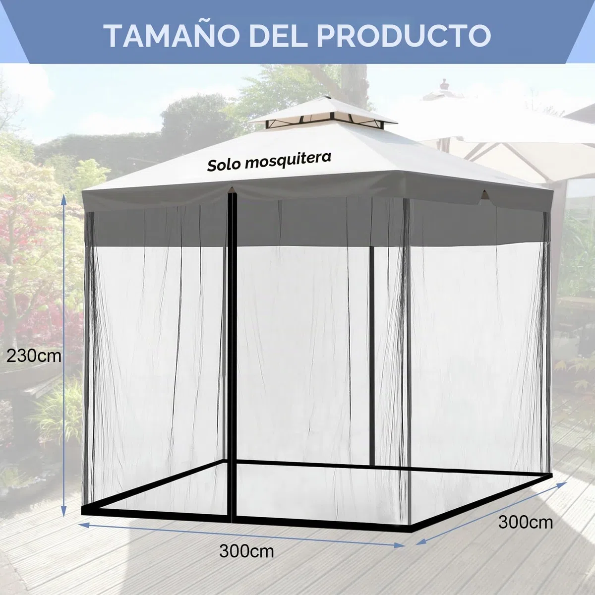Mosquitera cuadrada para paraguas, red de paraguas de patio, mosquitera a prueba de viento con cremallera, cordón ajustable y base rellenable de agua para paraguas cuadrados, toldos de hierro