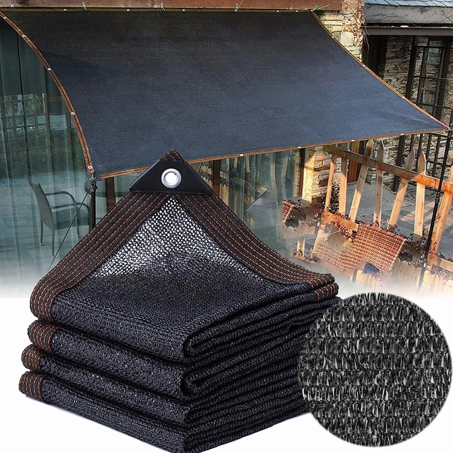 Red de sombra de 4 x 5 m, 90 % con ojales, tela de sombra con ojales, para jardín, pérgola, plantas de patio, invernadero, gallinero