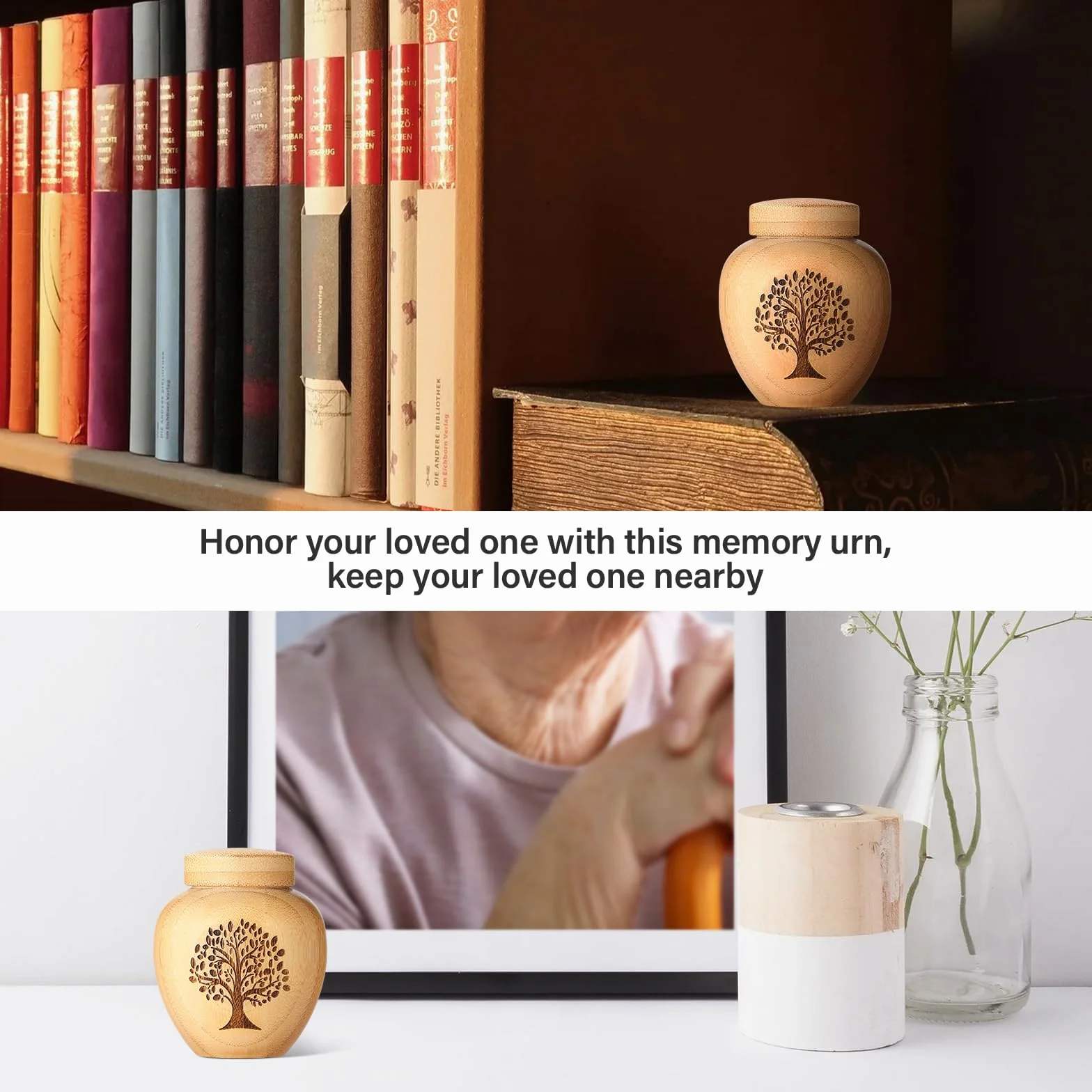 Juego de 4 urnas pequeñas de Recuerdo para Cenizas humanas, Mini urnas para Cenizas Hechas de bambú con patrón de árbol de la Vida Grabado, pequeñas urnas de cremación para Cenizas humanas, Adultos,