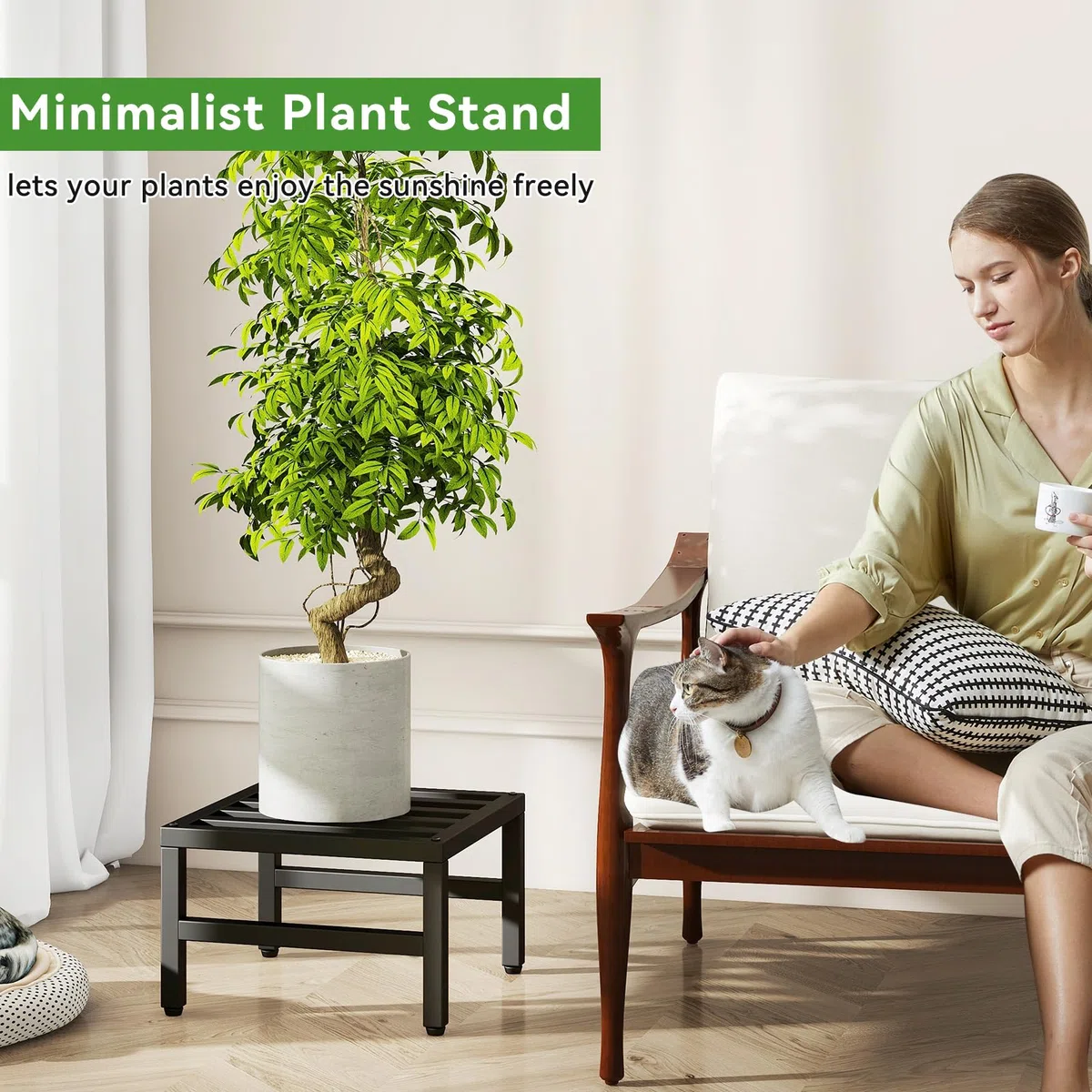 IBUYKE 3 Piezas de Soporte Metálico para Plantas de Interior y Exterior, 30cm Soporte para Macetas Pequeñas, Estante Moderno Cuadrado para Plantas y Flores para Salón Balcón Jardín, Negro TMJ075B-3