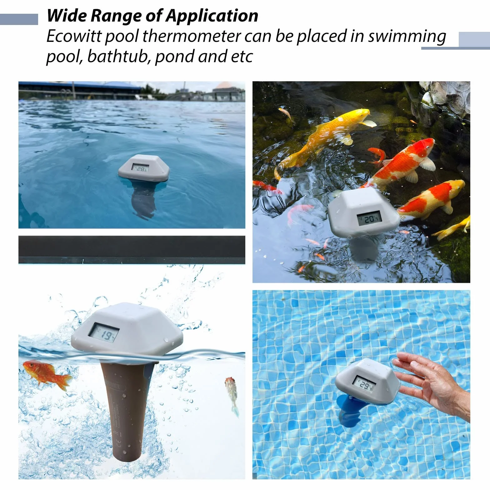 Ecowitt Termómetro de piscina WN36, flotante de fácil lectura, inalámbrico para piscina, spa y jacuzzi, compatible con multicanal GW1100/GW2000 868 MHZ