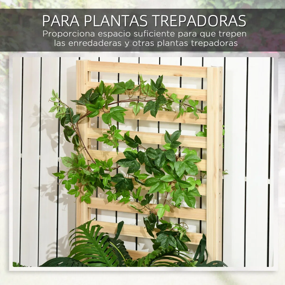 Outsunny Jardinera Exterior Grande de Madera Jardinera con Enrejado para Plantas Trepadoras y 2 Cajas de Cultivo para Terraza Patio Balcón 230x60x110 cm Madera Natural