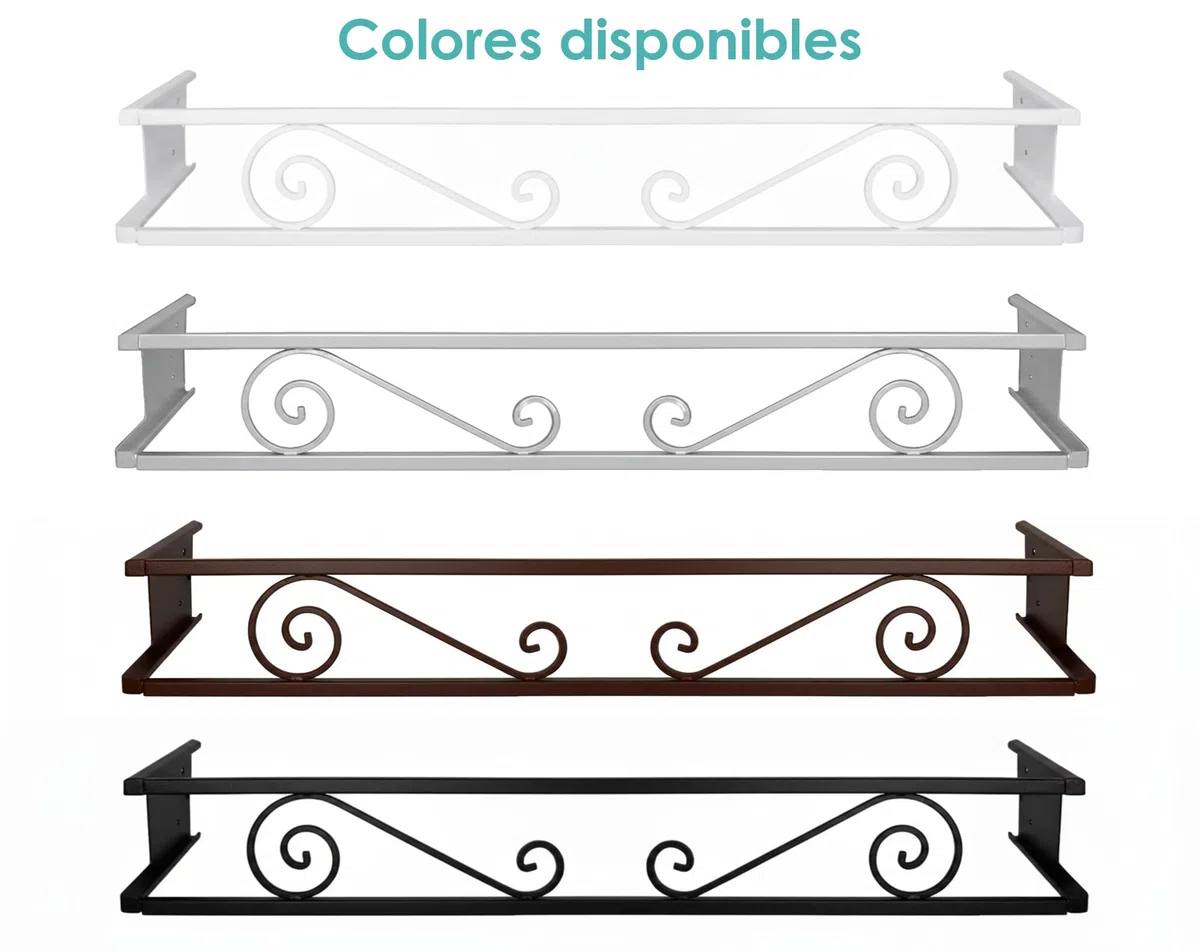Balconcillo para Macetas Extensible 100-140 cm, Balconcillo para Plantas, Portamacetas Ventana, Protector de macetas, Modelo Volutas, Gris
