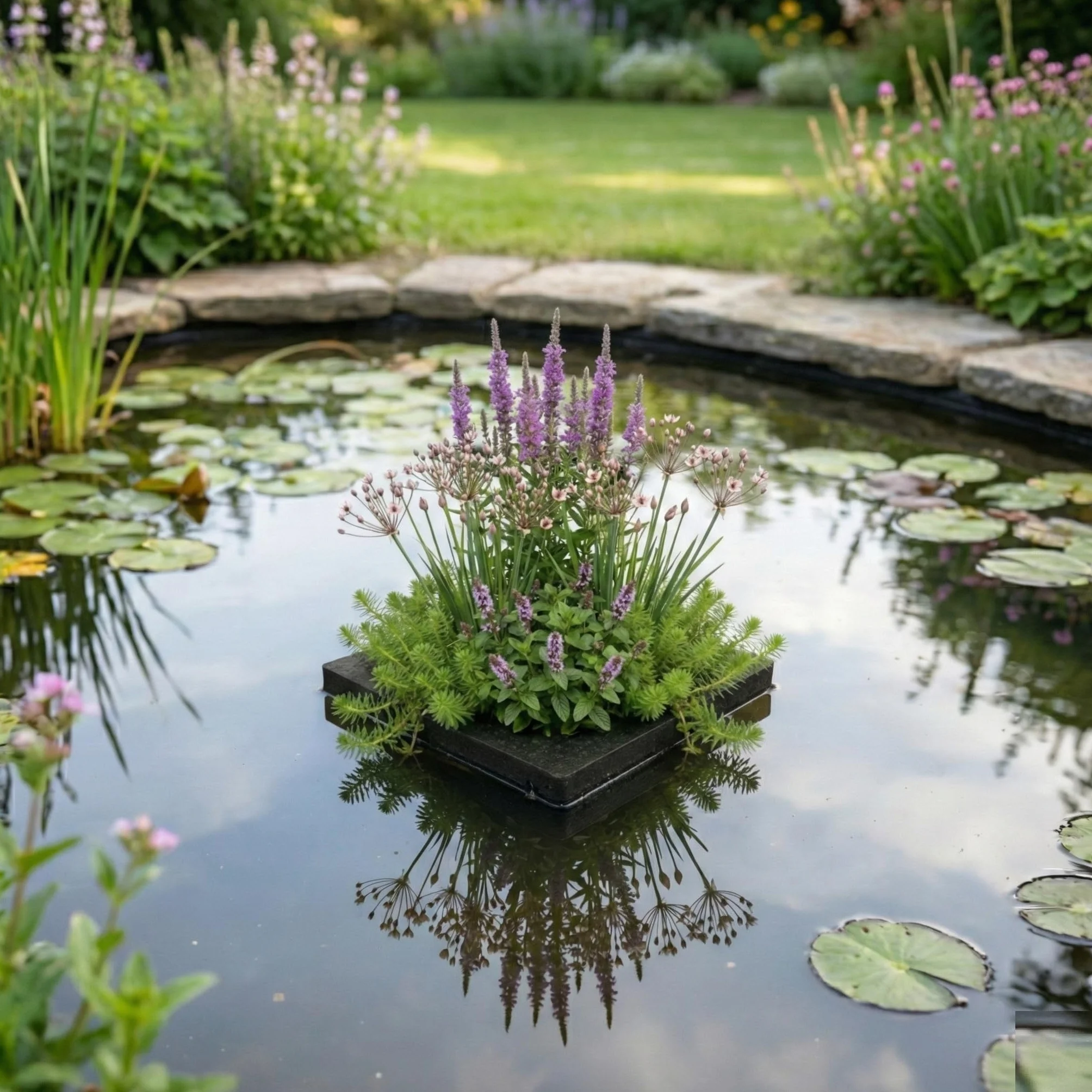 vdvelde․com - Isla Flotante para Estanque 25x25 cm, Anillo de Plantación Kit Completo sin Plantas, con Cesta, Sustrato, Abono y Grava, Accesorios para Nenúfares y Plantas Palustres