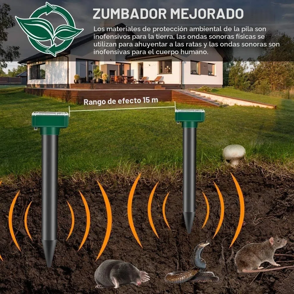 4 unidades de repelente solar para topos, ahuyentador solar ultrasónico para topos, control de topos, repelente de ratas de campo, repelente de topos, control de plagas con IP65 para césped y jardín