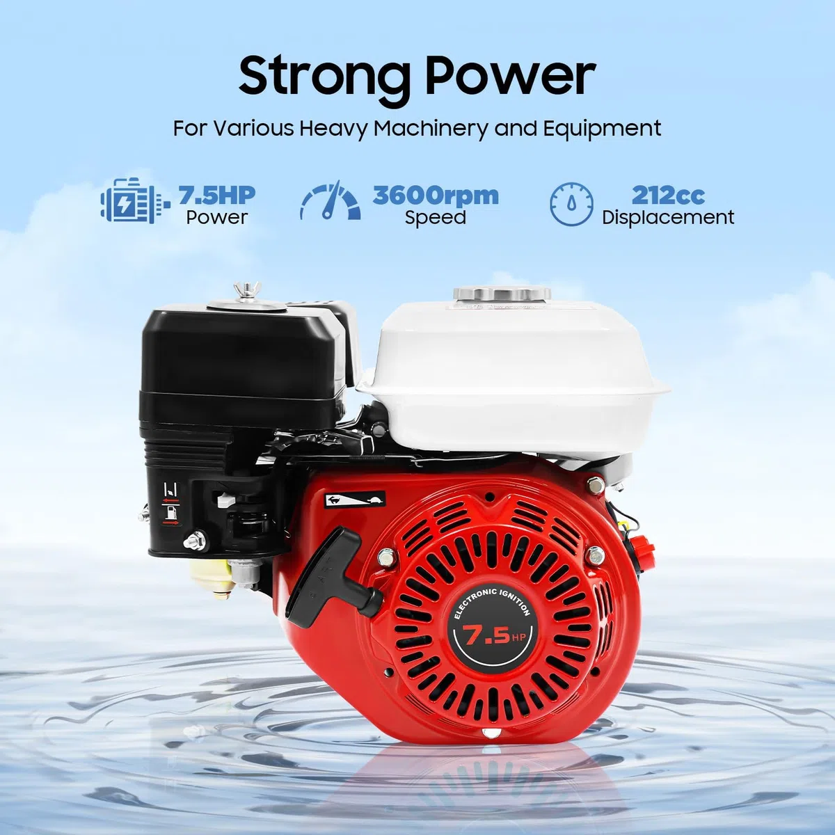 Motor 4 Tiempos 212cc 7.5HP 3600rpm, Motor Gasolina para motoazada, hormigonera, motocultor pequeño Gasolina, Arranque Manual, protección por Falta de Aceite, refrigeración por Aire