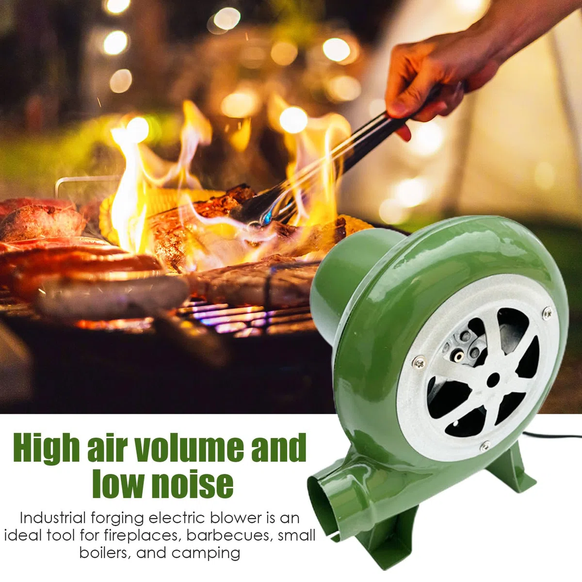 Soplador Chimenea Barbacoa, Ventilador Eléctrico Ajustable 12 V, Dispositivo Doble Alimentación AC DC, Mini Soplador Forja Artesanal, Herramienta Encendido Carbono, Motor Silencioso Compacto