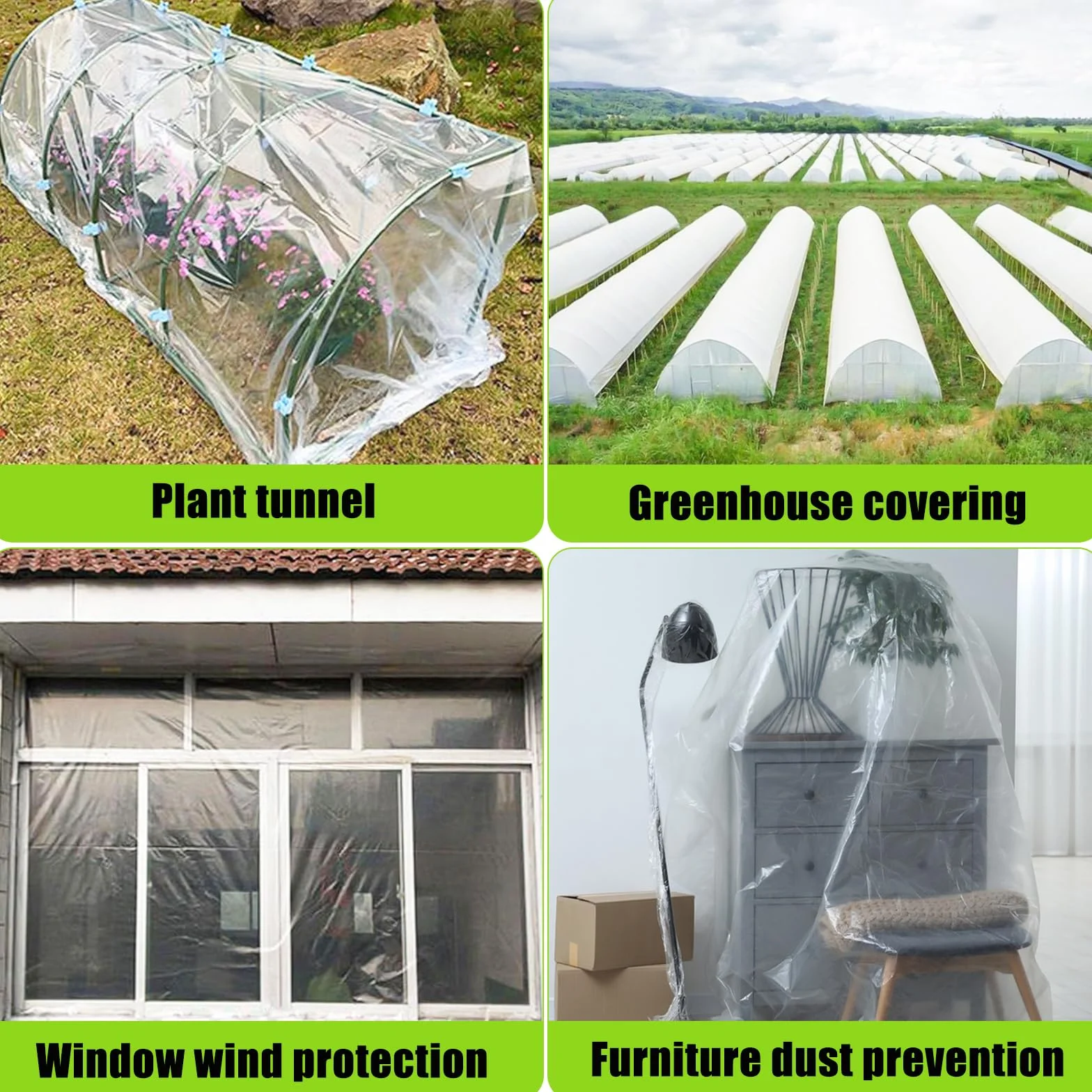 Plastico Invernadero 3m x 10m, Película de Polietileno Transparente para Invernadero, para Jardinería, Casa de Tomates