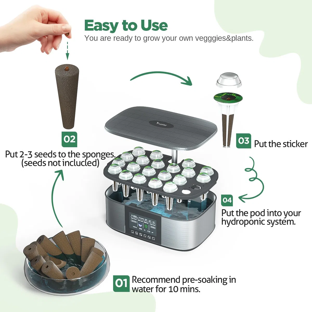 LETPOT Kits de semillas de repuesto, esponjas de cultivo de repuesto, esponjas de propagación para sistemas hidropónicos de jardín interior/exterior, paquete de 200 esponjas grises