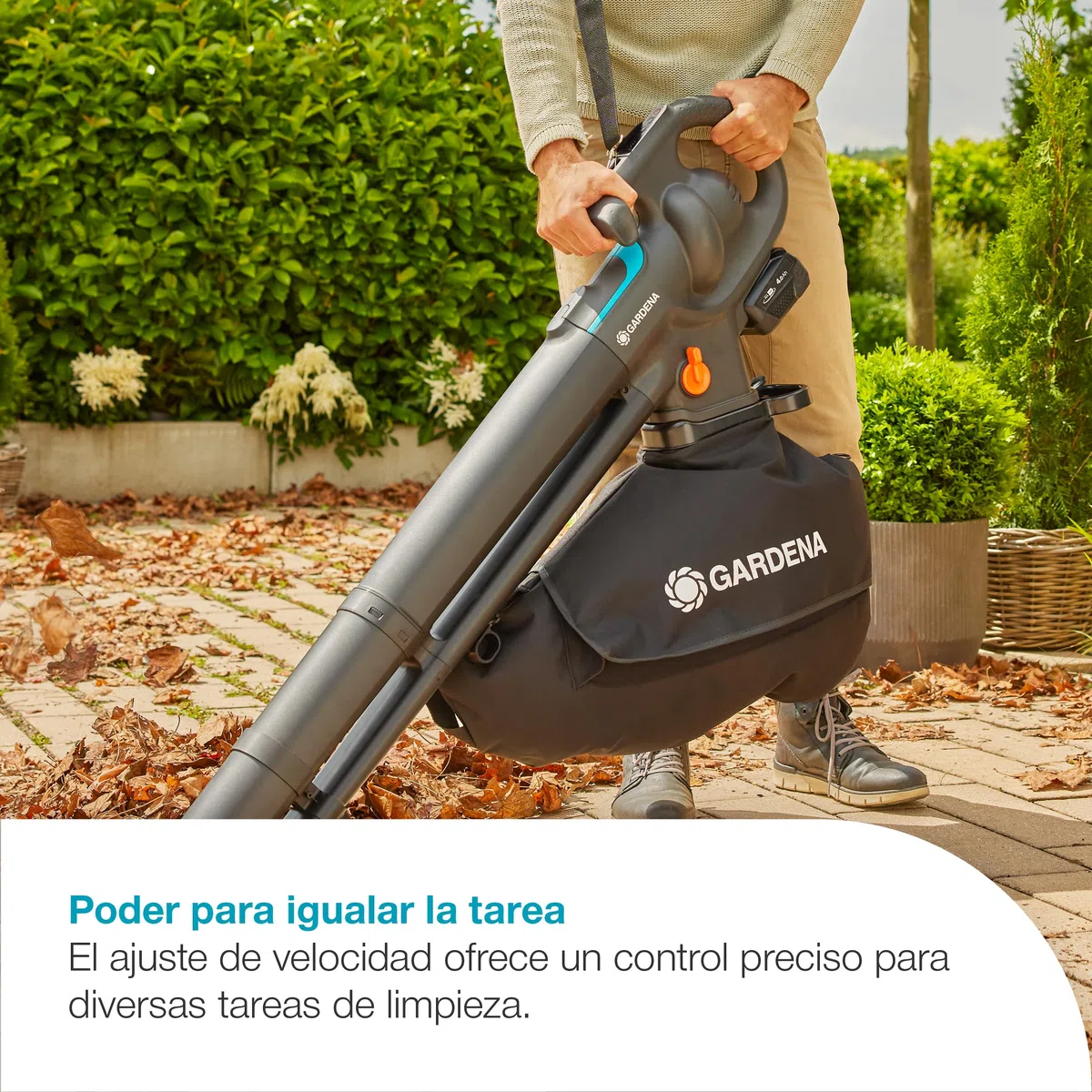 Gardena Soplador/Aspirador de batería PowerJet Collect 18V P4A Solo: Flujo de Aire Potente, Cambio rápido de Modo, Velocidad Ajustable, Bolsa de Recogida, Sin Cable (14895-55)
