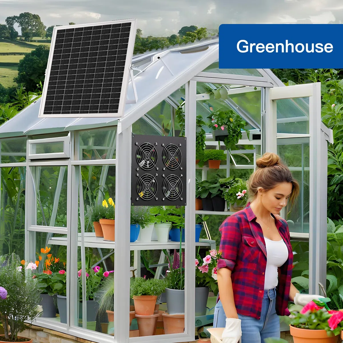 Ventilador solar, ventilador de panel solar de 15 W, con cuatro ventiladores impermeables IP67, adecuado para pequeños gallineros, invernaderos, cobertizos, casas de mascotas, entrada de aire