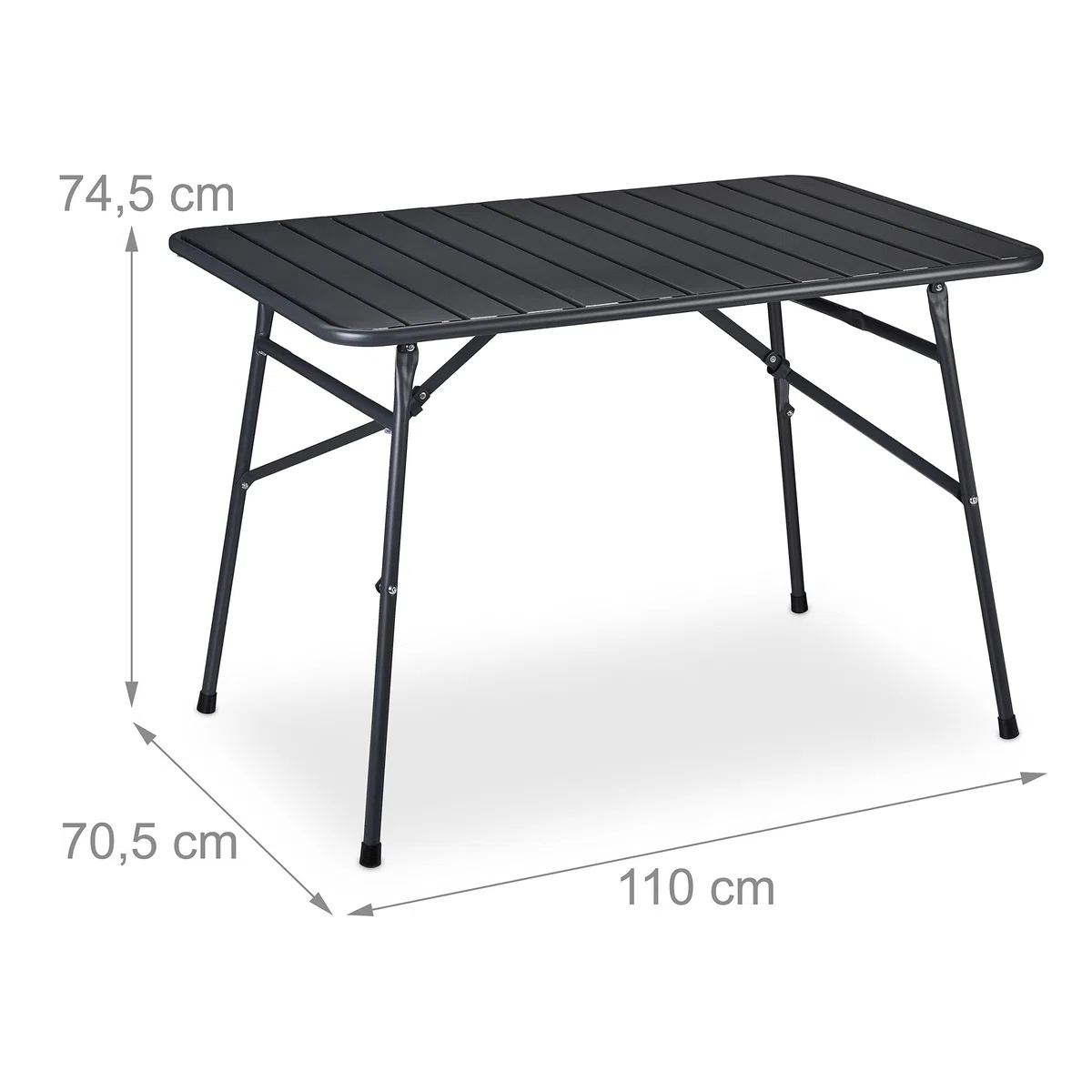 Relaxdays Mesa Jardín Rectangular y Plegable, para Terraza, 74,5 x 110 x 70,5 cm, Resistente a la Intemperie, Antracita