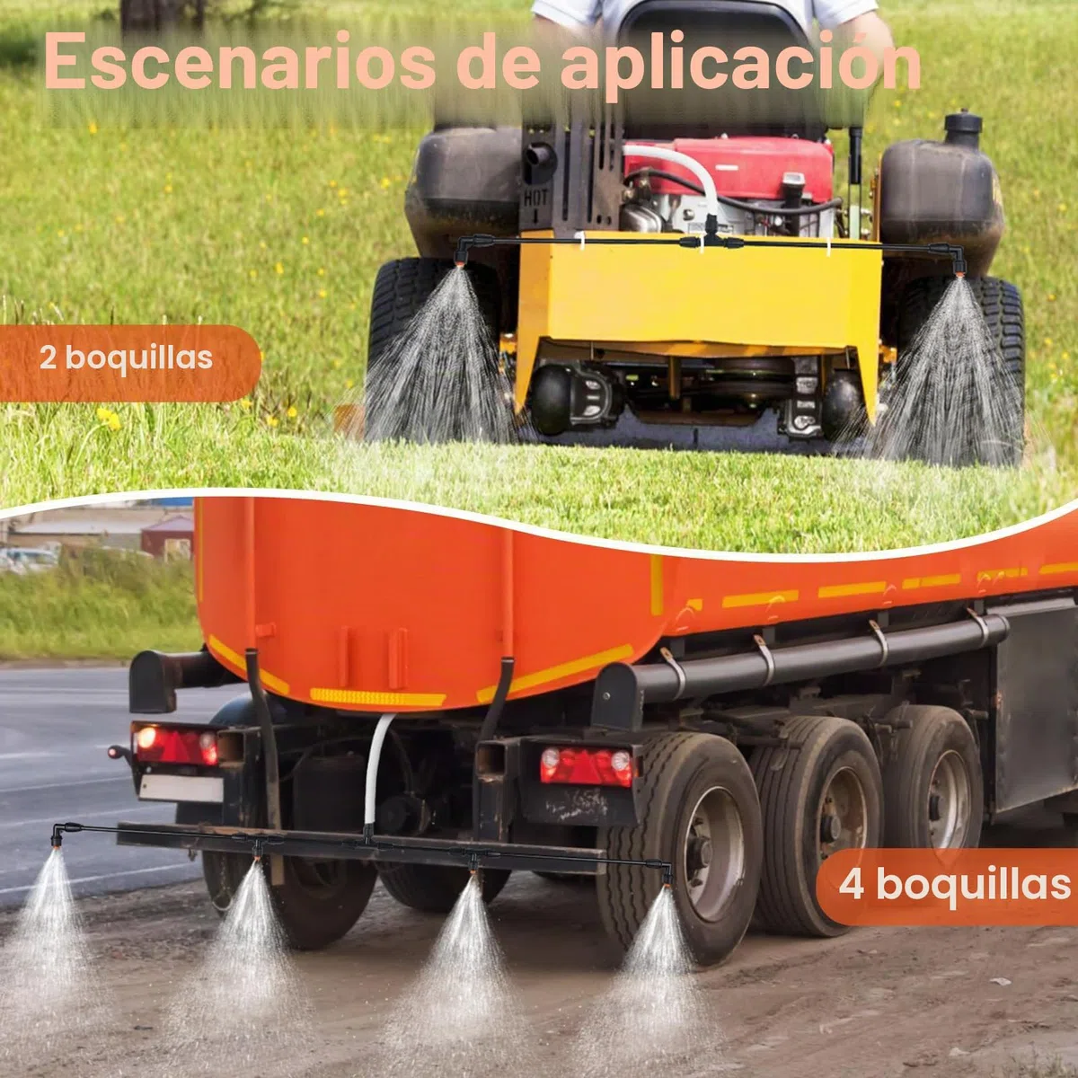 Barra de pulverización de poli 4 boquillas con conexión de latón de 1/4", barra de pulverización equipada con dos tipos de boquillas, longitud DIY de hasta 74,8" (1,9 m) para riego de tractor en