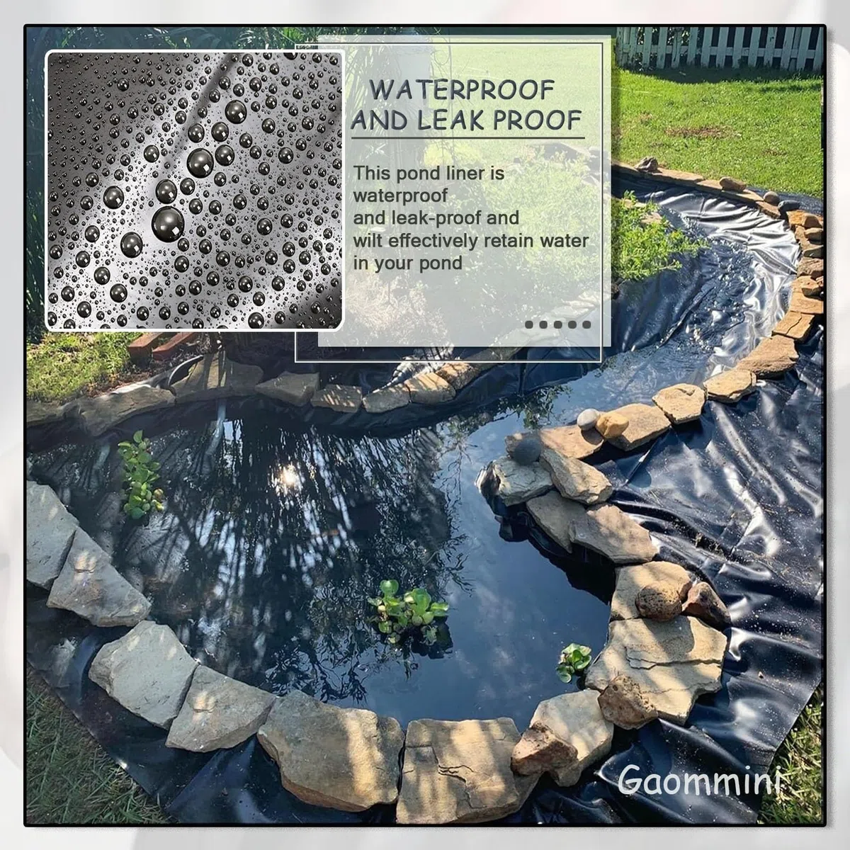Revestimiento for estanque, lona flexible negra resistente for exteriores, for peces, koi y jardín acuático. Membrana impermeable de 4 x 6 m, 7 x 8 m y 8 x 10 m, lámina de plástico de polietileno.(5x7