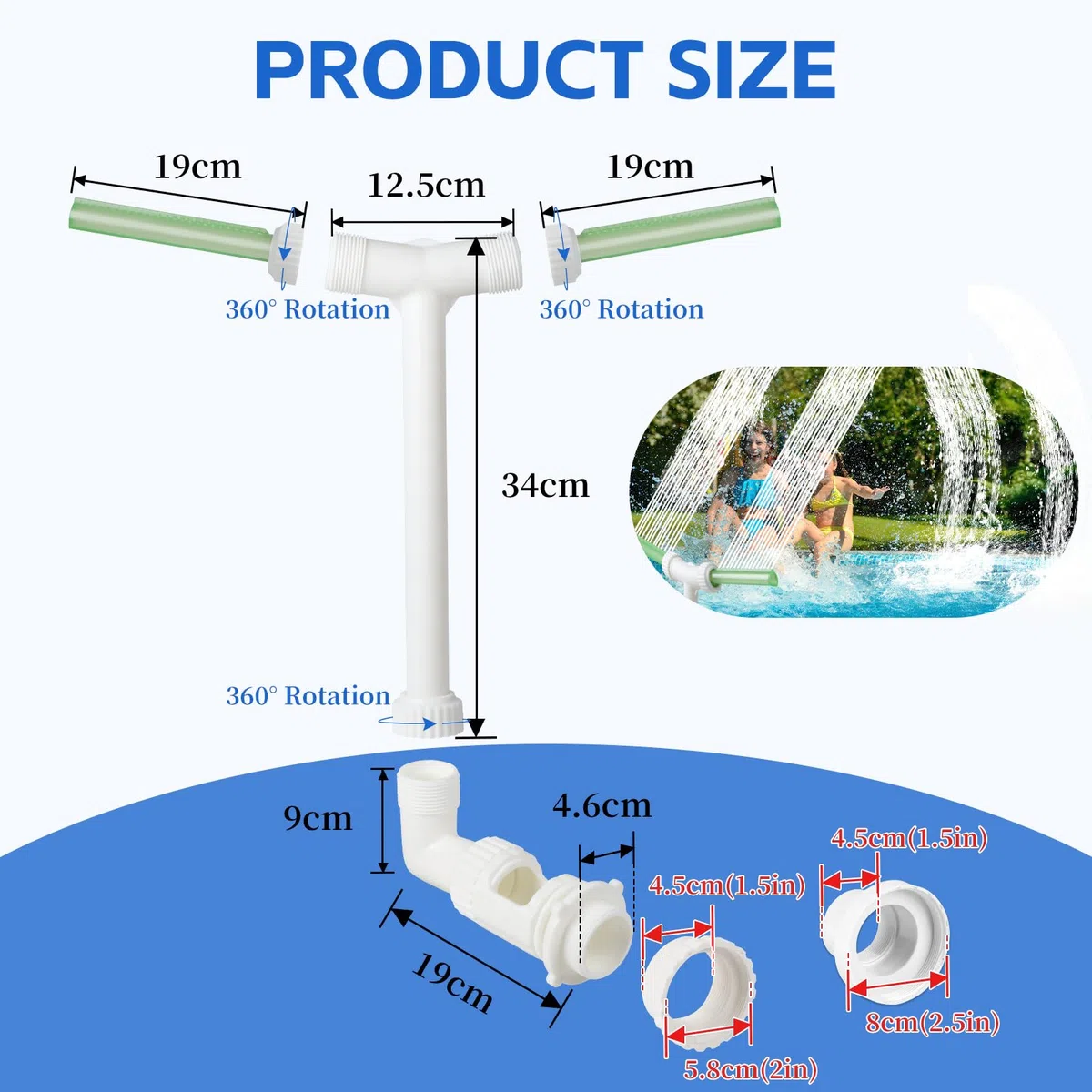 LALAGO Fuente de Piscina, Fuente de Agua Ajustable de Doble Chorro, Fuente Piscina Cascada con Adaptador, Fuente para Piscinas para Piscinas Exteriores Enterradas y sobre el Suelo(Fluorescente Verde)