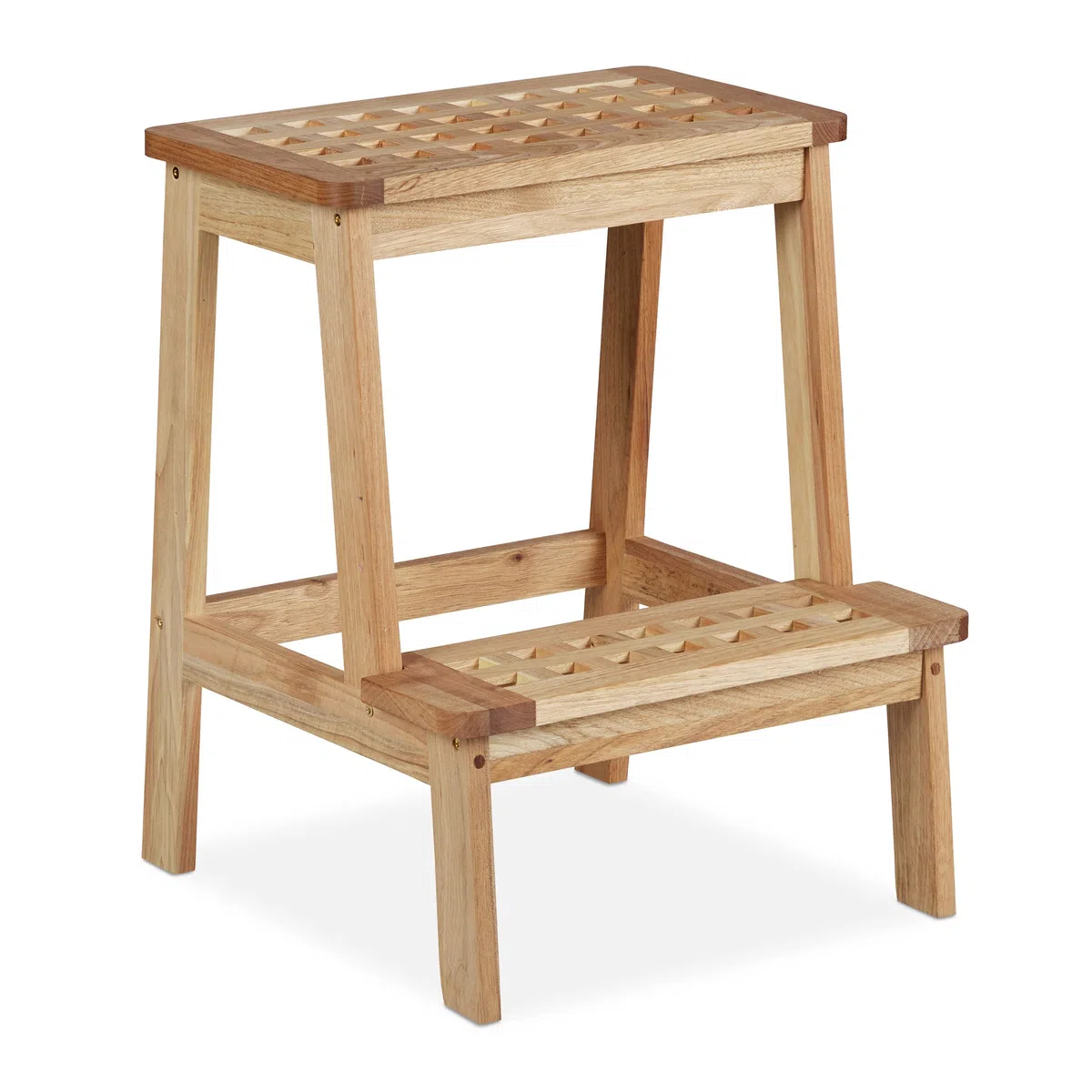Relaxdays Taburete de Madera de Nogal, 2 Peldaños, para Niños, hasta 60 kg, 47 x 38 x 38 cm, para Poner Plantas, Natural