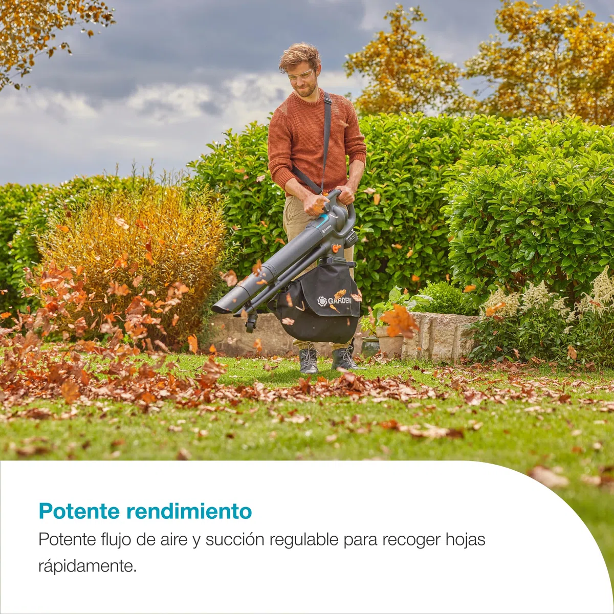 Gardena Soplador/Aspirador de batería PowerJet Collect 18V P4A Solo: Flujo de Aire Potente, Cambio rápido de Modo, Velocidad Ajustable, Bolsa de Recogida, Sin Cable (14895-55)