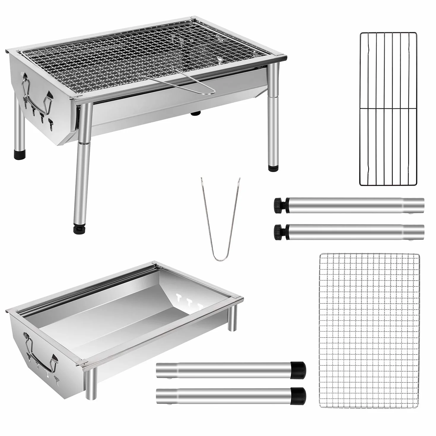 Barbacoa de carbón de madera inoxidable ajustable barbacoa desmontable de acero portátil barbacoa al aire libre parrilla de pie para jardín de picnic camping