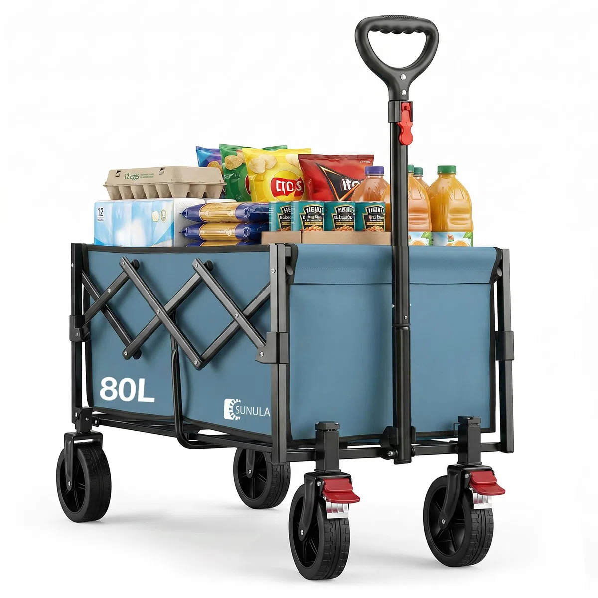 SUNULA Carro Plegable pequeño 80L 100KG, Carro Plegable con Peso reducido, Carro Todoterreno con Frenos, Azul