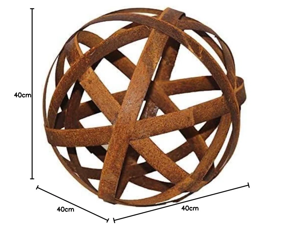 Bornhöft Bola de 40 cm de metal oxidado con rayas, bola decorativa de hierro, decoración de jardín, bola de acero