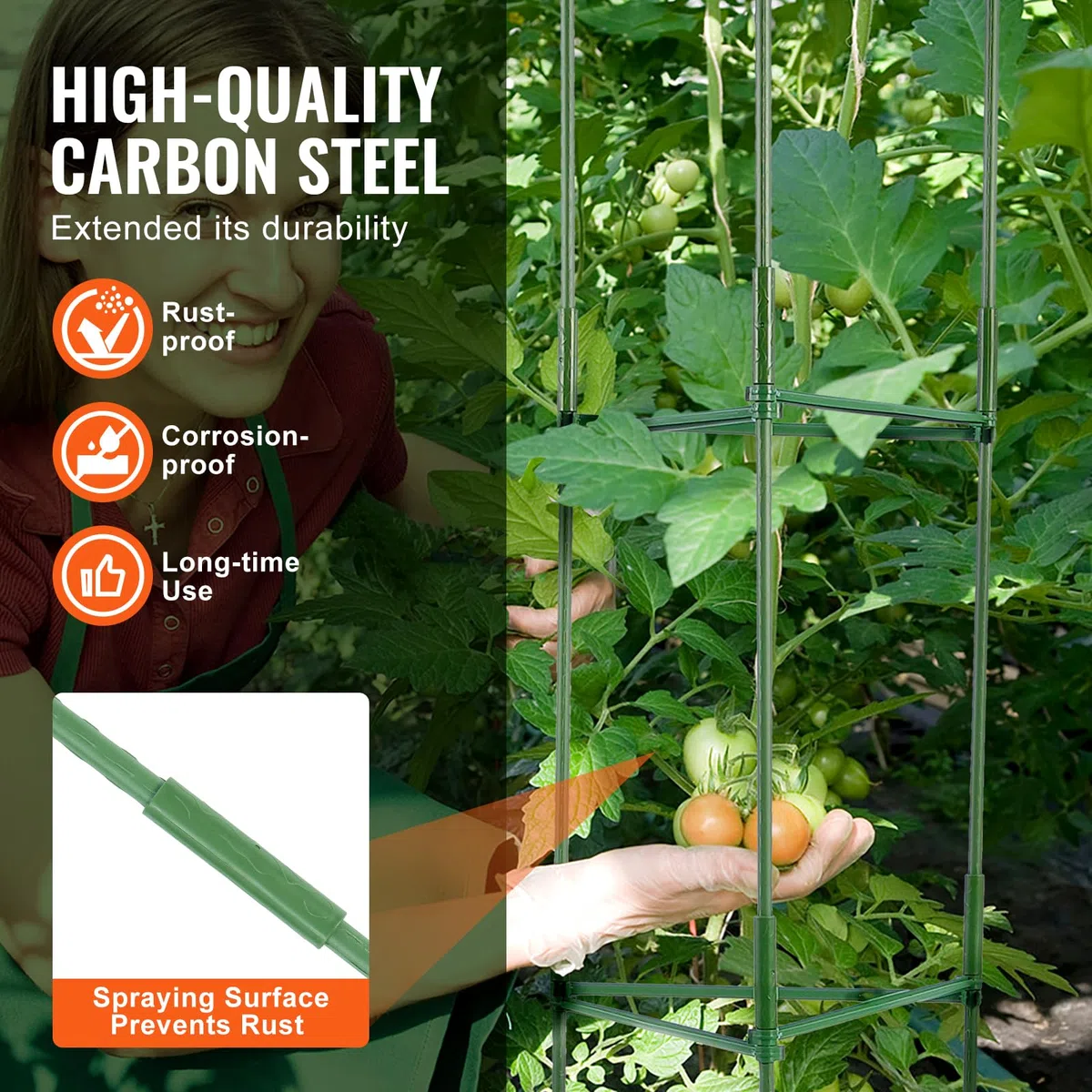 VEVOR 6 Paquetes de Jaula para Tomate Soporte para Plantas Enrejadas de Tomates de 123 cm, Jaula Apilable de Soporte para Plantas Altas para Parterres Elevados, Verduras, Flores y Plantas Trepadoras