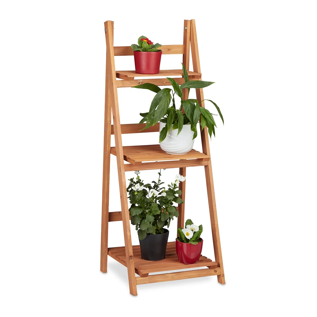 Relaxdays Estantería Escalera para Plantas de Interior, Madera, Marrón, 107,5 x 41 x 40 cm