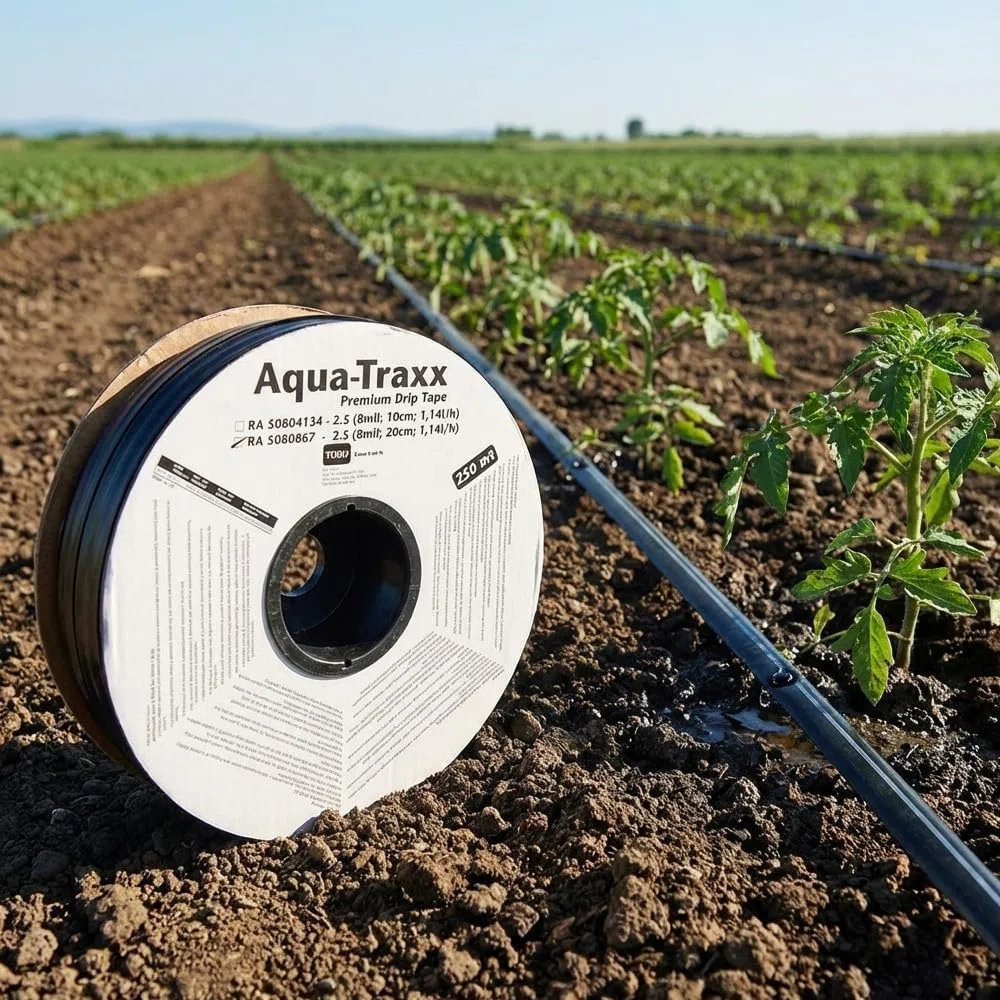 Suinga Cinta de Riego por Goteo 16mm Plana | Rollo de 250 metros | Goteros integrados a 20 cm | Ideal para Cultivos en Hilera, Huertos y agricultura | Sistema de Riego Eficiente