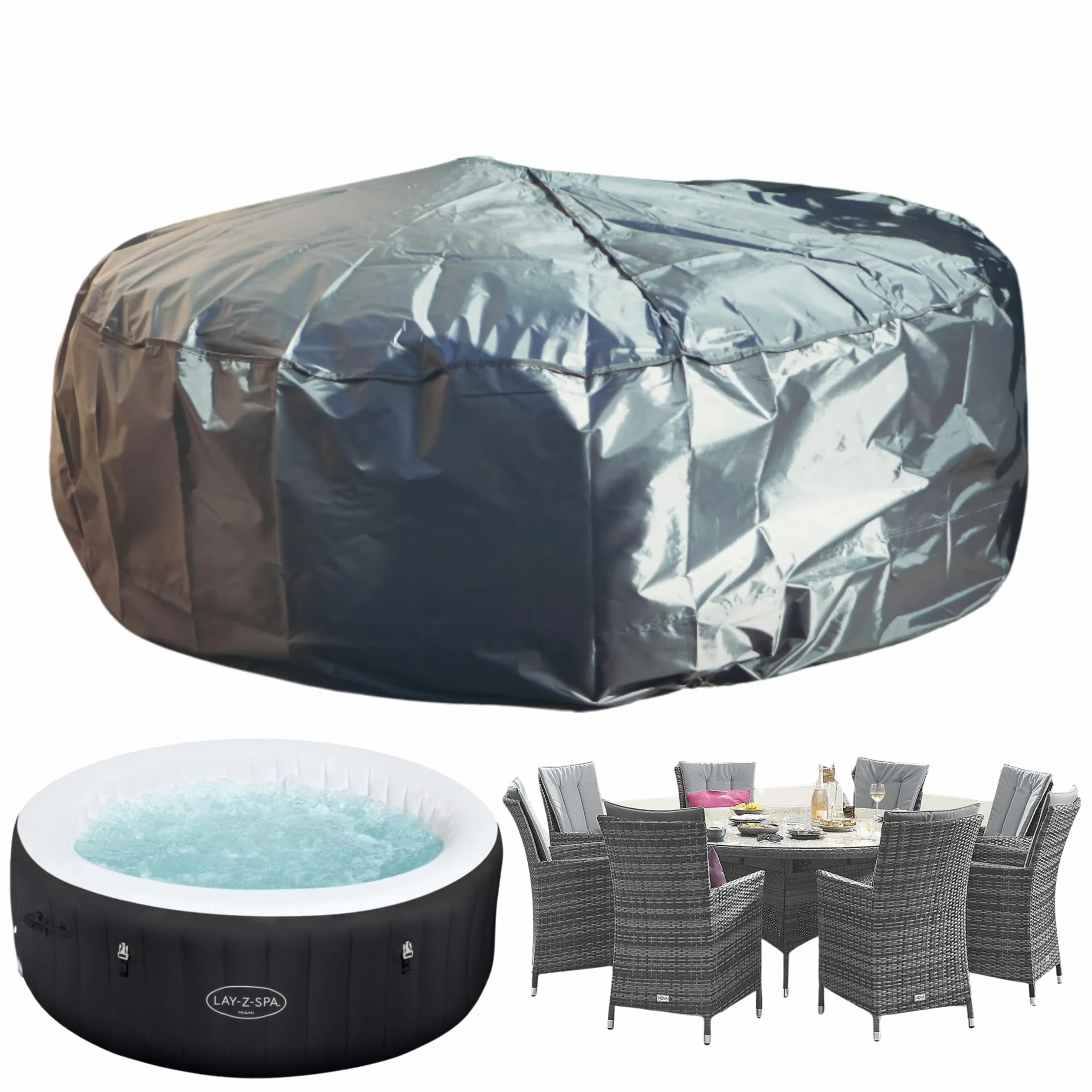 Speedwellstar Funda Redonda Ajustada para Mesa de Jardín y Piscina de hidromasaje, Cubierta Impermeable de 210 cm con Cordón, Resistente a la Intemperie Gran Cubierta