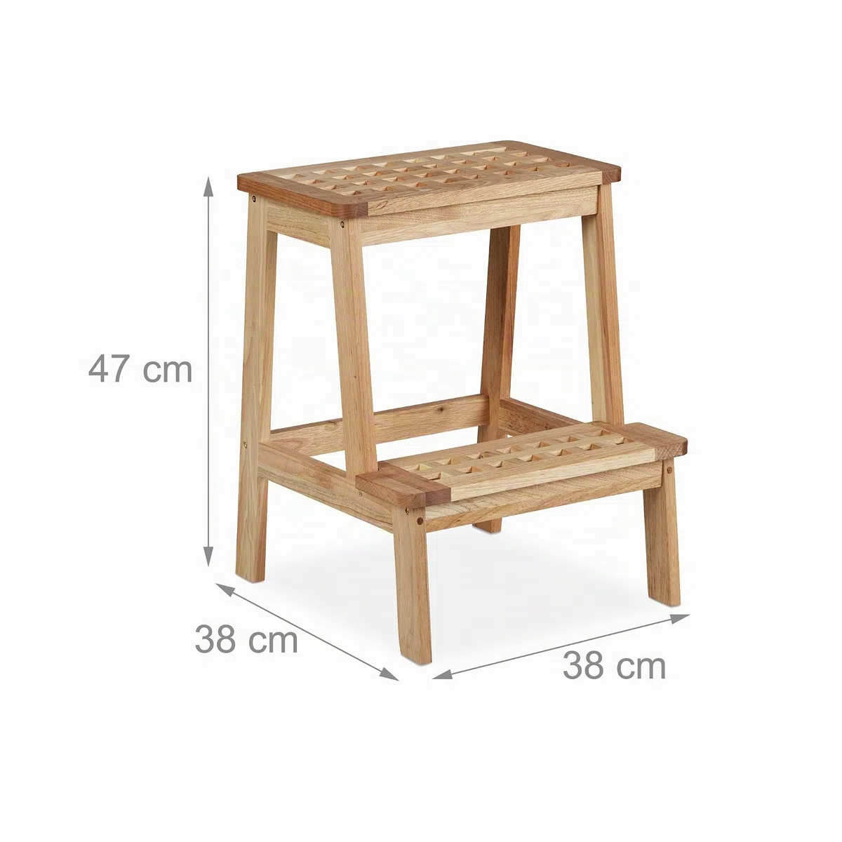 Relaxdays Taburete de Madera de Nogal, 2 Peldaños, para Niños, hasta 60 kg, 47 x 38 x 38 cm, para Poner Plantas, Natural