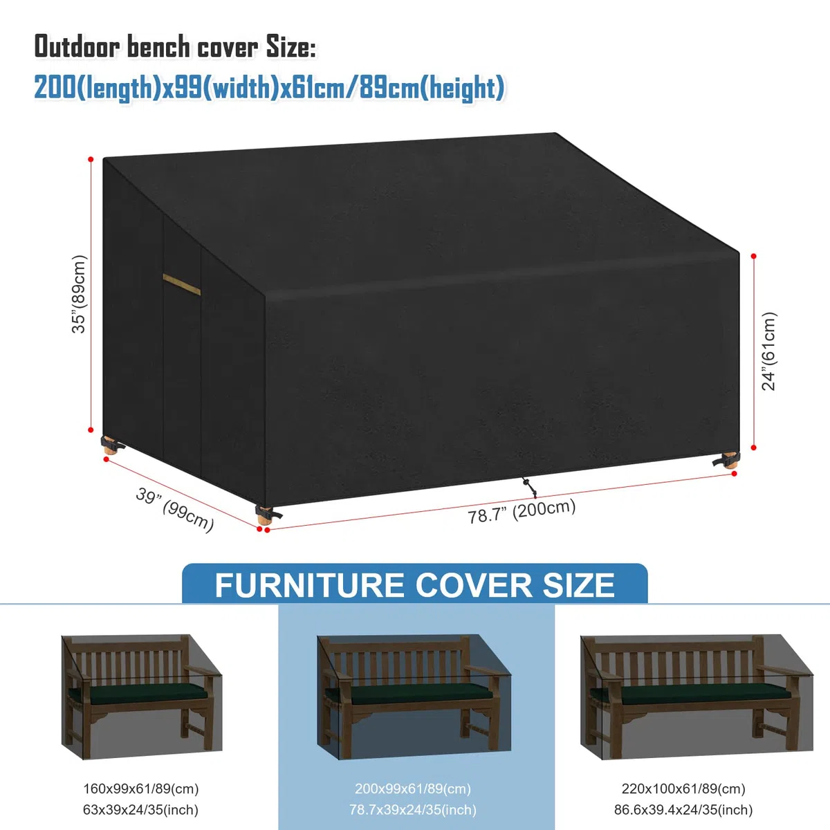 VANSHEIM Cubierta Sofa 3 Plazas Terraza Funda Sofá 3 Plazas Jardín Funda Protectora para Sofa de Jardin Fundas Impermeables para Muebles de Jardin Impermeable Anti UV Paño Polyester 200x99x61/89cm
