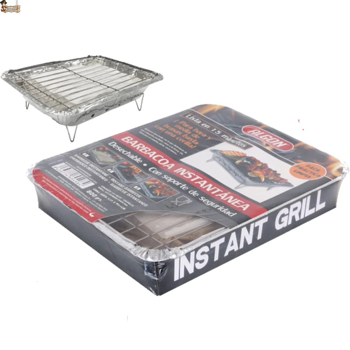 BricoLoco.com Barbacoa instantánea desechable de un solo uso para usar y tirar. ¡¡¡ Pack 3 uds. de 800 gramos de carbón “ y parrilla. Para jardín, picnic, excursiones, camping, en la cocina (3)