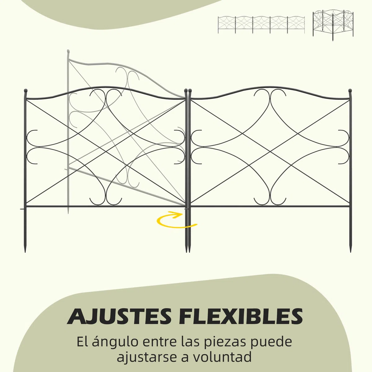 Outsunny Vallas Decorativas para Jardín de 5 Paneles 305x62 cm Cerca de Privacidad de Metal con Estacas y Bordes de Césped Barrera para Animales Negro