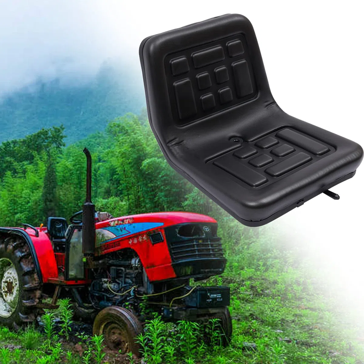Asientos de tractor cuero PU grueso, asiento tractor cortacésped Con un orificio de escape, Asiento de tractor universal Equipado con rieles deslizantes Asiento de tractor impermeable placa de hierro