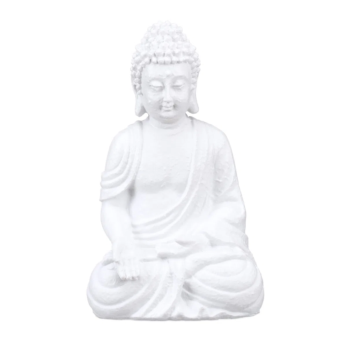 Relaxdays Figura Buda, Poliresina, Resistente Intemperie, Decoración Jardín, 30x19,5x12 cm, Interior y Exterior, Blanco
