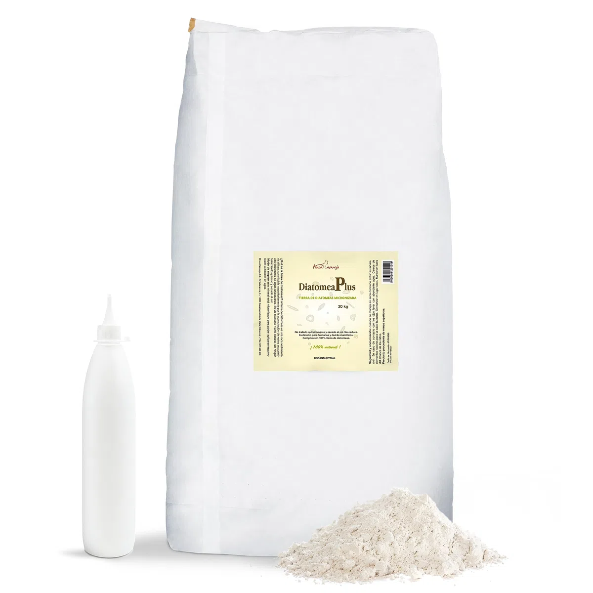 Tierra de Diatomeas Micronizada - 100% Natural y Ecológica - Saco de 20 kg y Botella pulverizadora - Múltiples Usos en Agricultura, Mascotas y Superficies