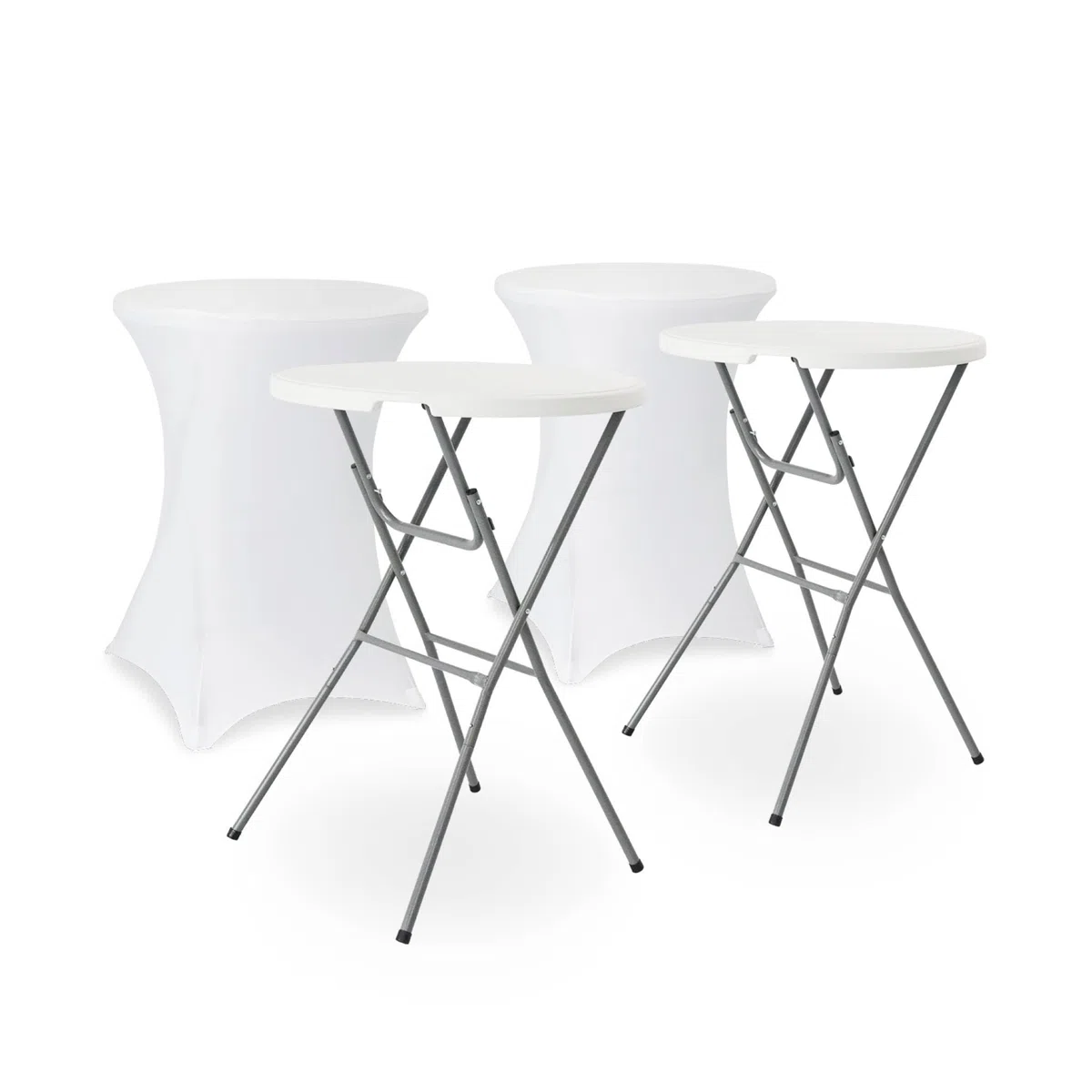 Alice's Garden sweeek - Mesa Alta Plegable con Funda Protectora para Eventos, Set de 2, Gala + Cobertura x2, Blanco, 81x81x110 cm