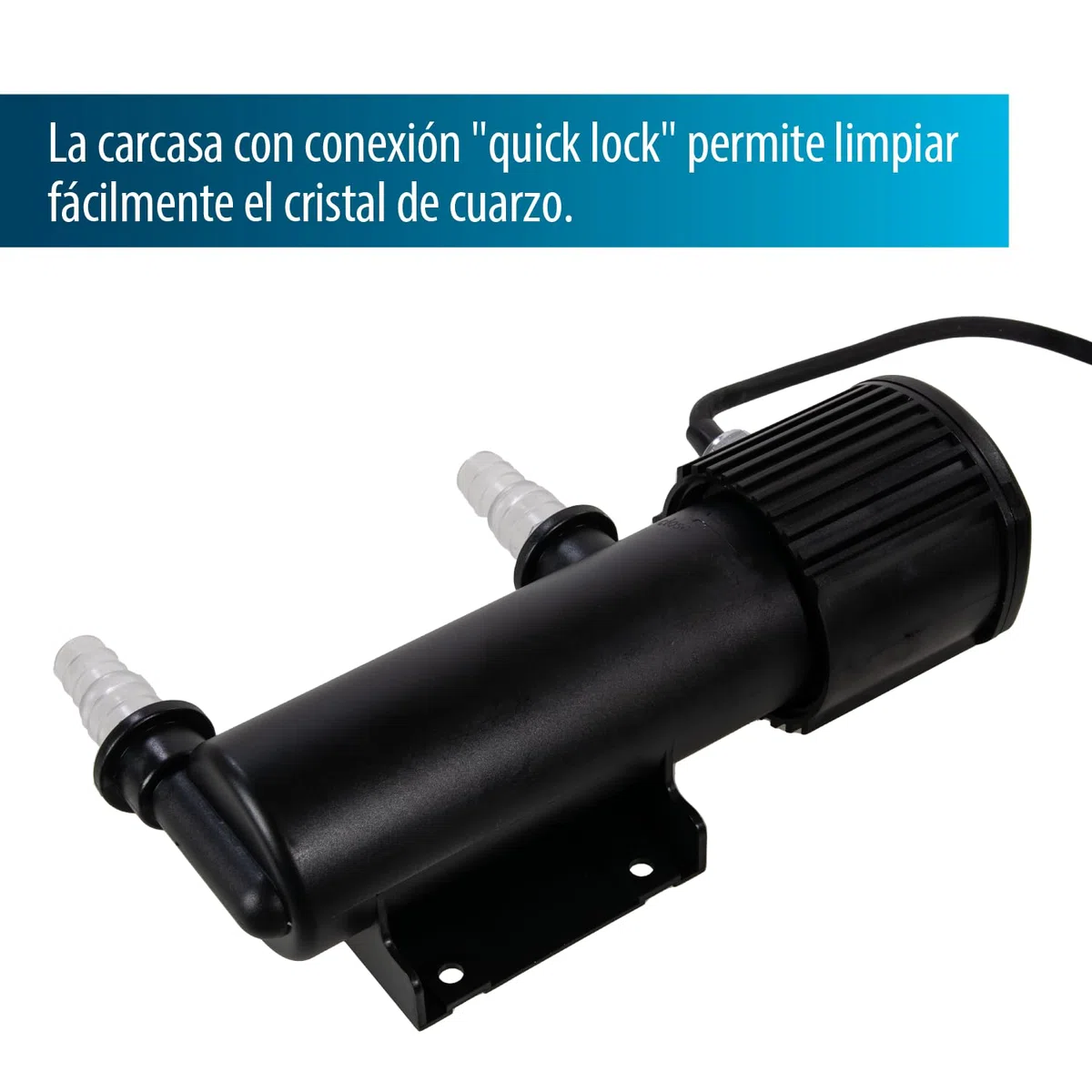 AquaForte GUV-207 UV-C, Estanque máx. 6 m³, caudal máximo 1,2 m³/Hora, 7 W, Carcasa con conexión Quick Lock, Equipada con 3 Conexiones: 3 Conexiones de Manguera 20/25/32/40 mm y Vidrio de succión UV