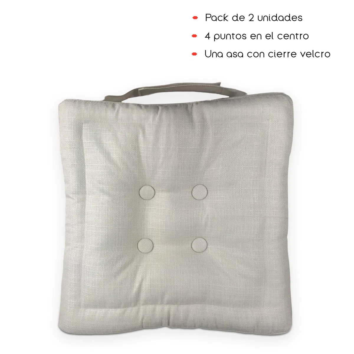 TIENDA EURASIA – Pack de 2 Cojines de Suelo Cuadrado | Cojín Impermeable | Acolchado | Poliéster | Medidas 45x45x8 cm | Cojines Exterior Jardín | con Asa de Transporte y Cremallera (Crudo)