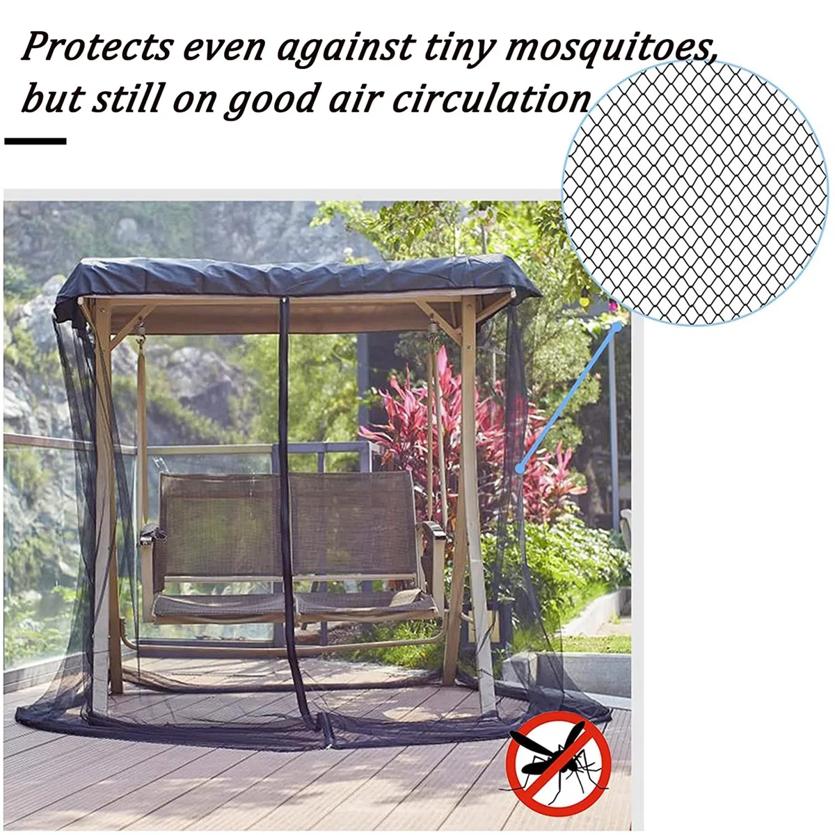 Mosquitera para Columpio, Mosquitera con Cremallera para Columpio de Jardín de 2/3 plazas, Funda Toldo Malla de Poliéster con Cremallera y Techo de Impermeable,205x125x205cm