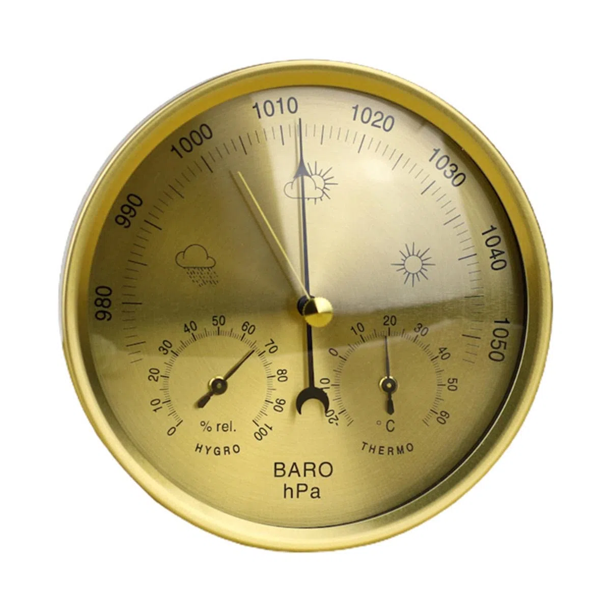 Barómetro 3 en 1 de metal de 13 cm, barómetros para el hogar con marco redondo, para uso en interiores y exteriores, termómetro higrómetro